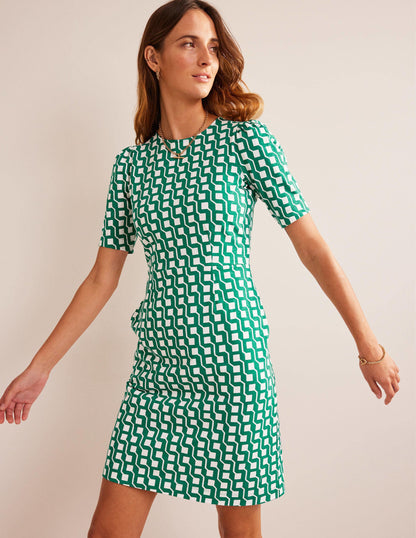 Zoe Jersey Dress-Bright Emerald, Cube Geo