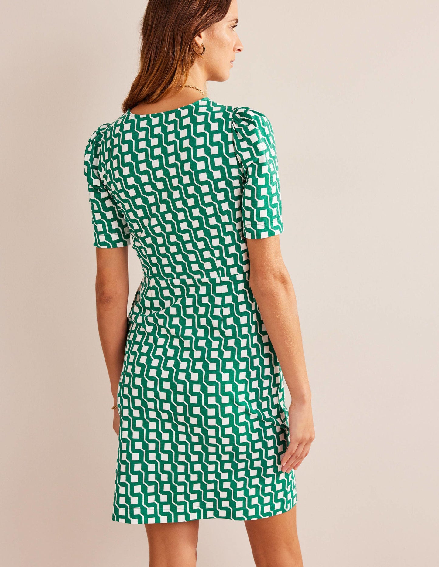 Zoe Jersey Dress-Bright Emerald, Cube Geo