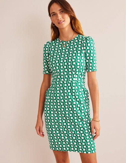 Zoe Jersey Dress-Bright Emerald, Cube Geo