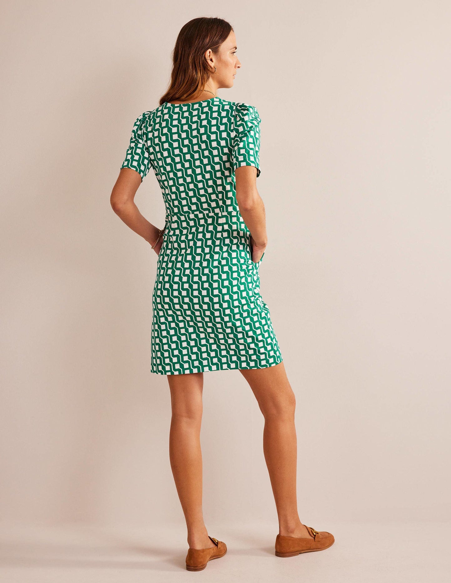 Zoe Jersey Dress-Bright Emerald, Cube Geo