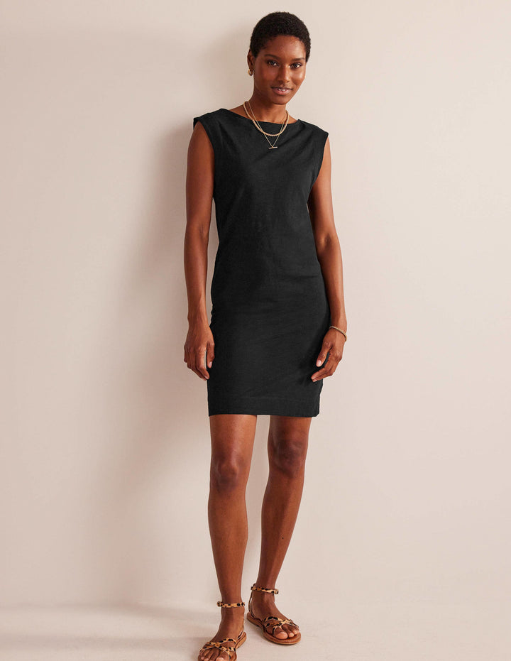 Sleeveless Jersey Shift Dress-Black
