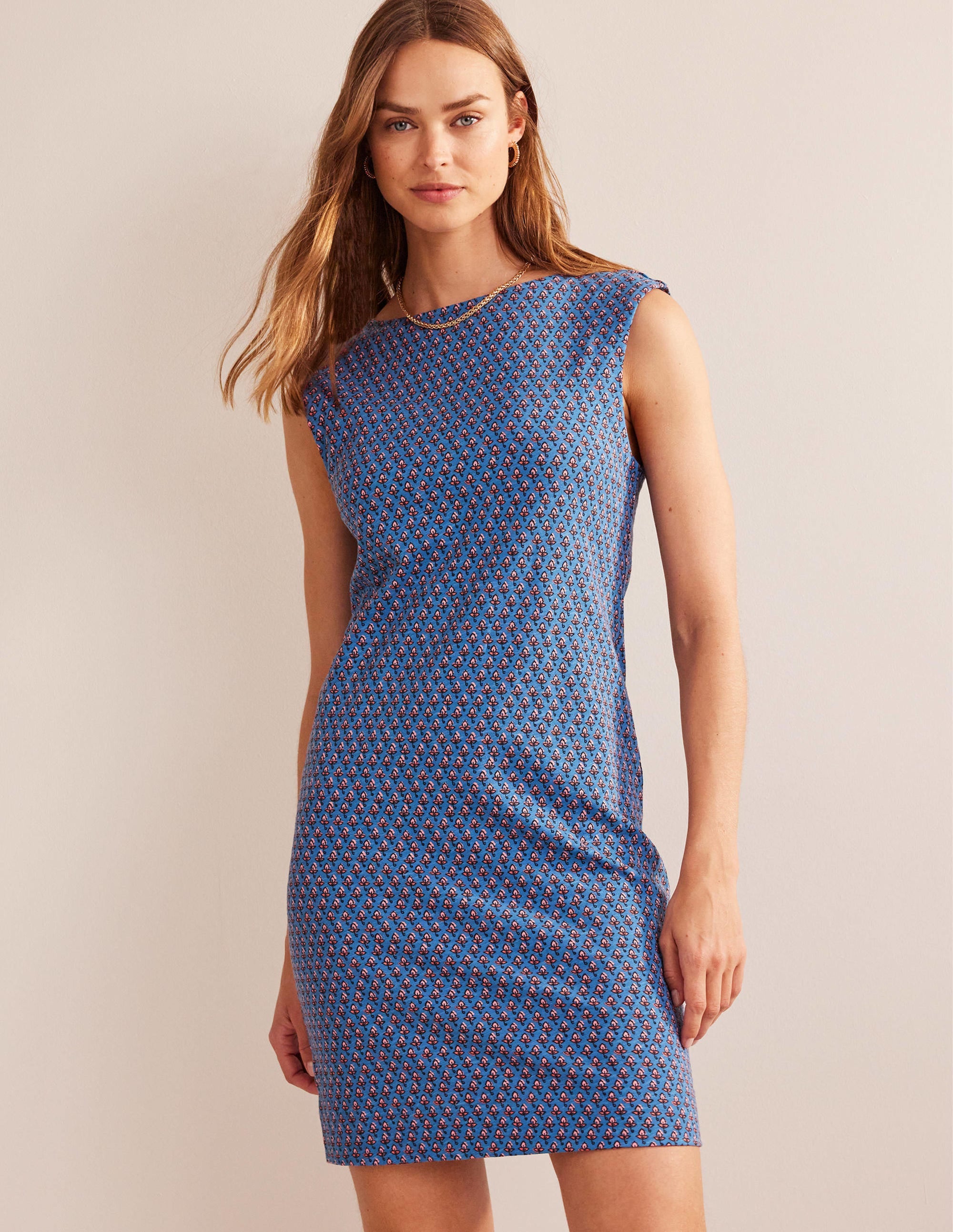 Ärmelloses Jersey-Etuikleid-Ägäisches Blau, Tulip Blush - Image 1