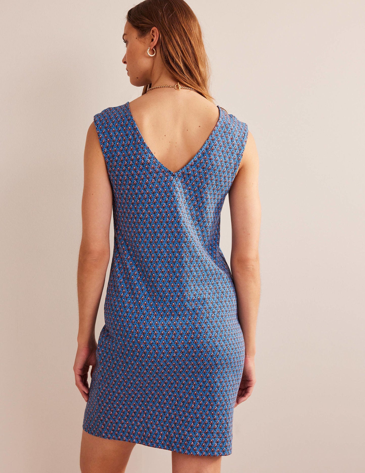 Ärmelloses Jersey-Etuikleid-Ägäisches Blau, Tulip Blush