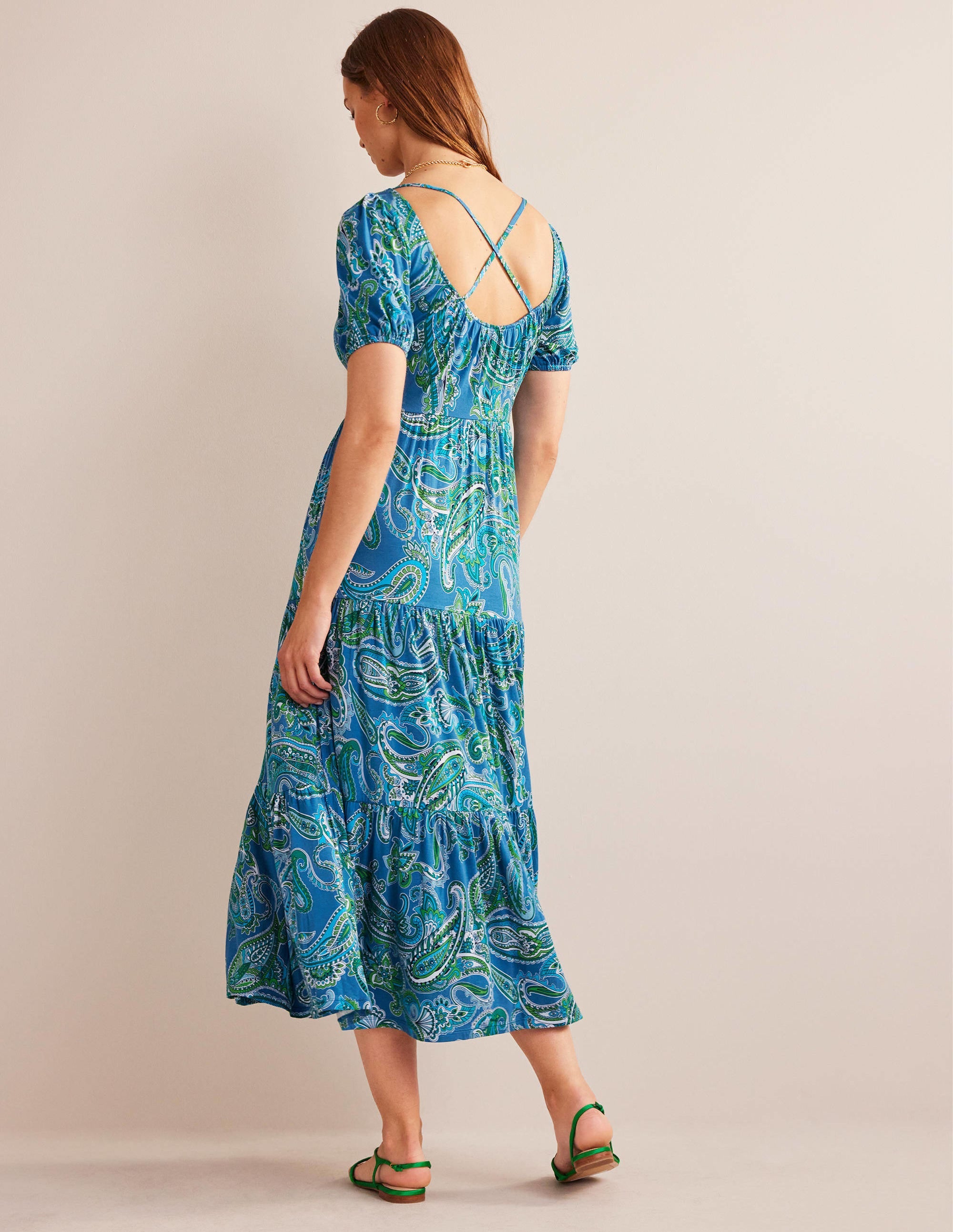 Gestuftes Maxikleid mit offenem Rücken-Ägäisches Blau, Paradise Pop - Image 3