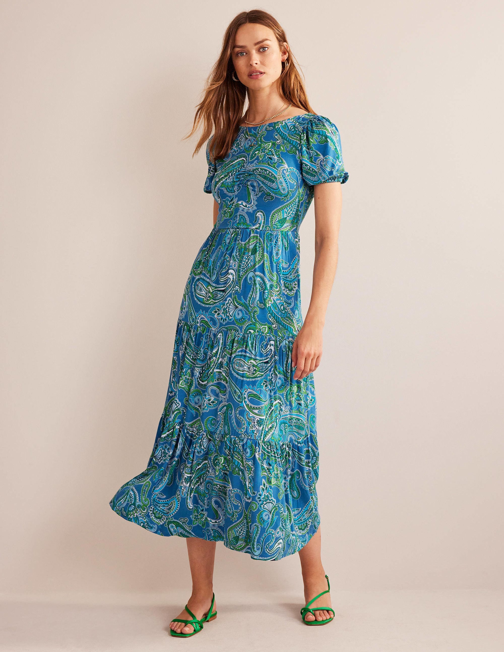 Gestuftes Maxikleid mit offenem Rücken-Ägäisches Blau, Paradise Pop - Image 4