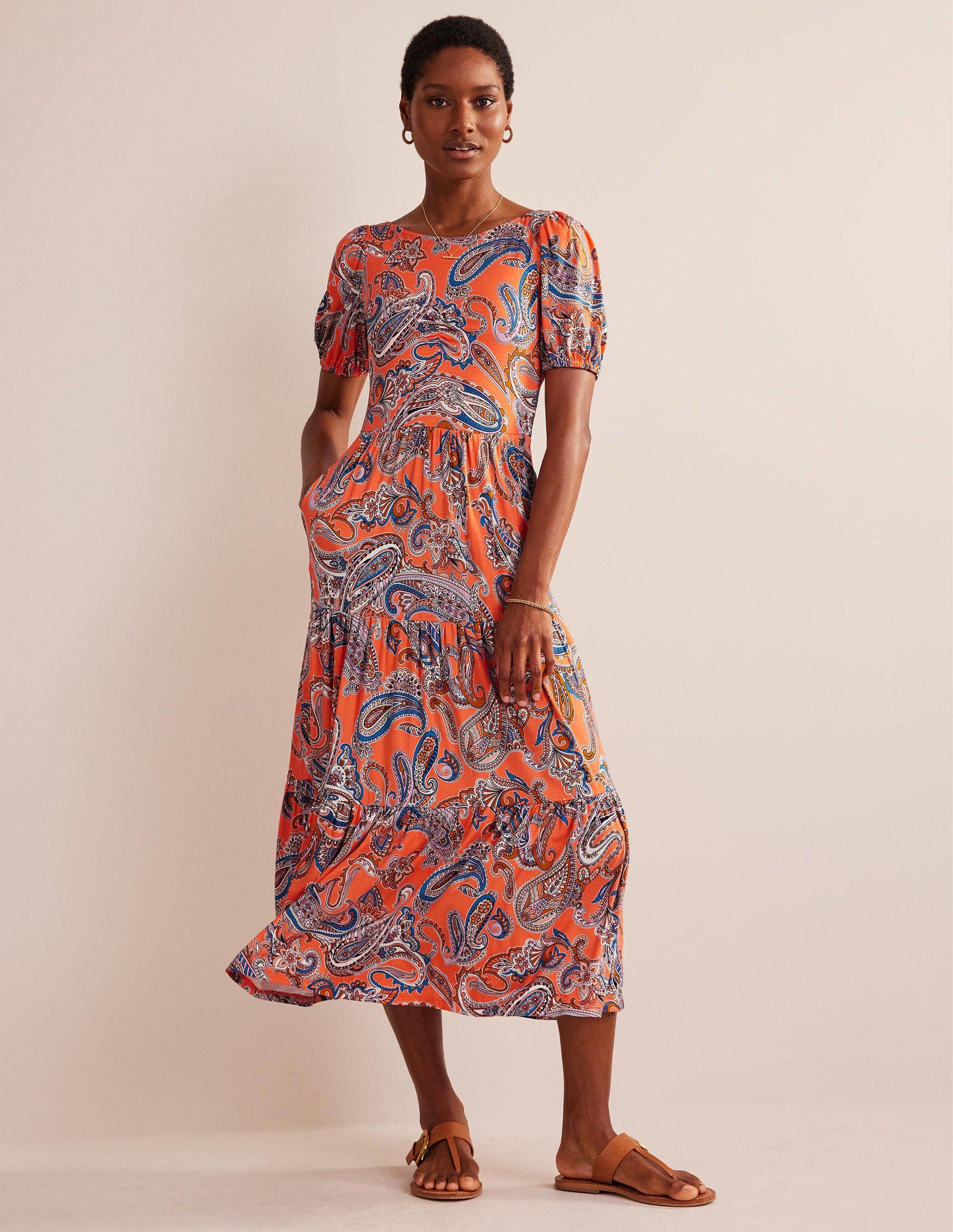 Cutout-Back Jersey Maxi Dress-Orange Jelly, Paradise Pop-1