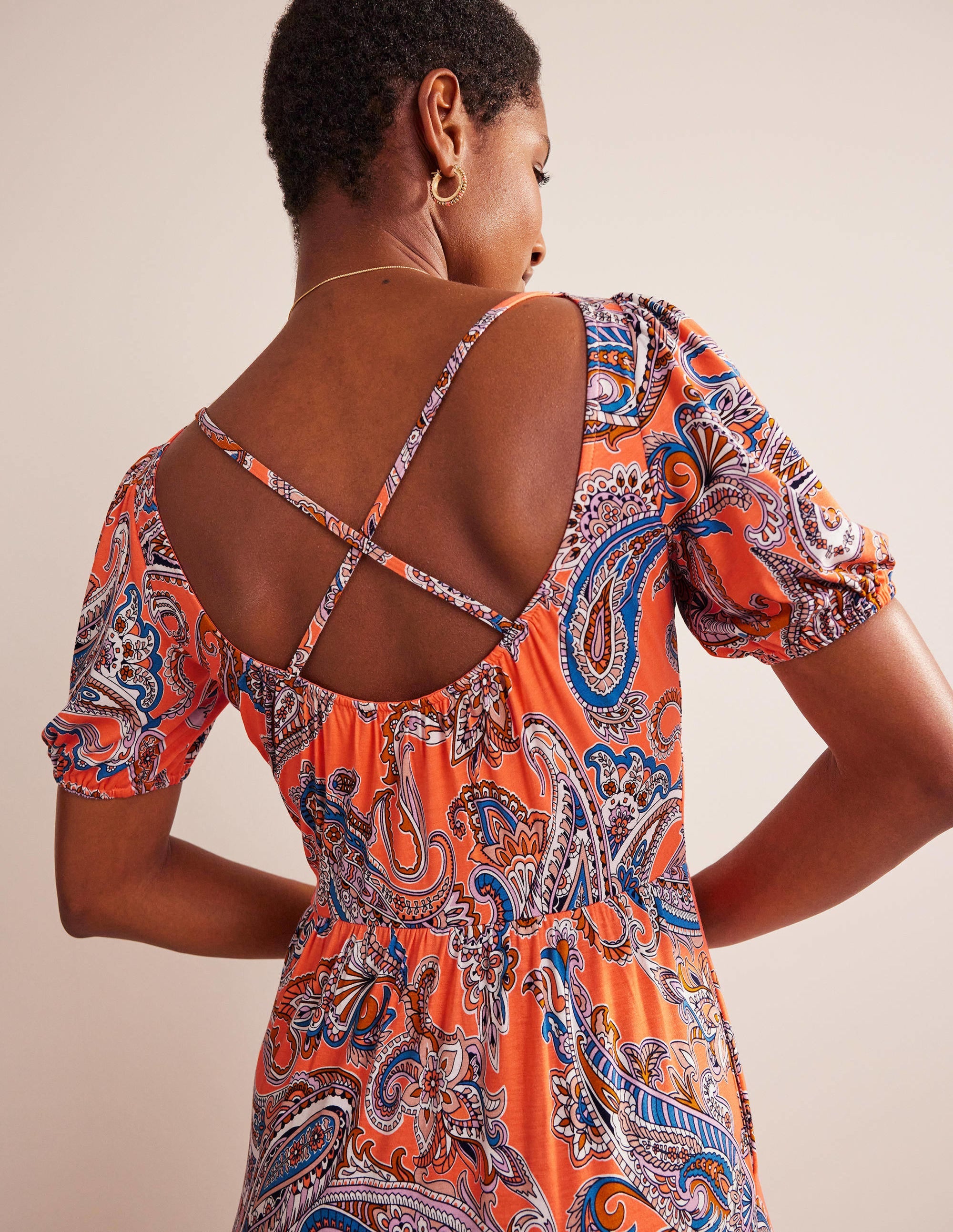 Cutout-Back Jersey Maxi Dress-Orange Jelly, Paradise Pop - Image 2