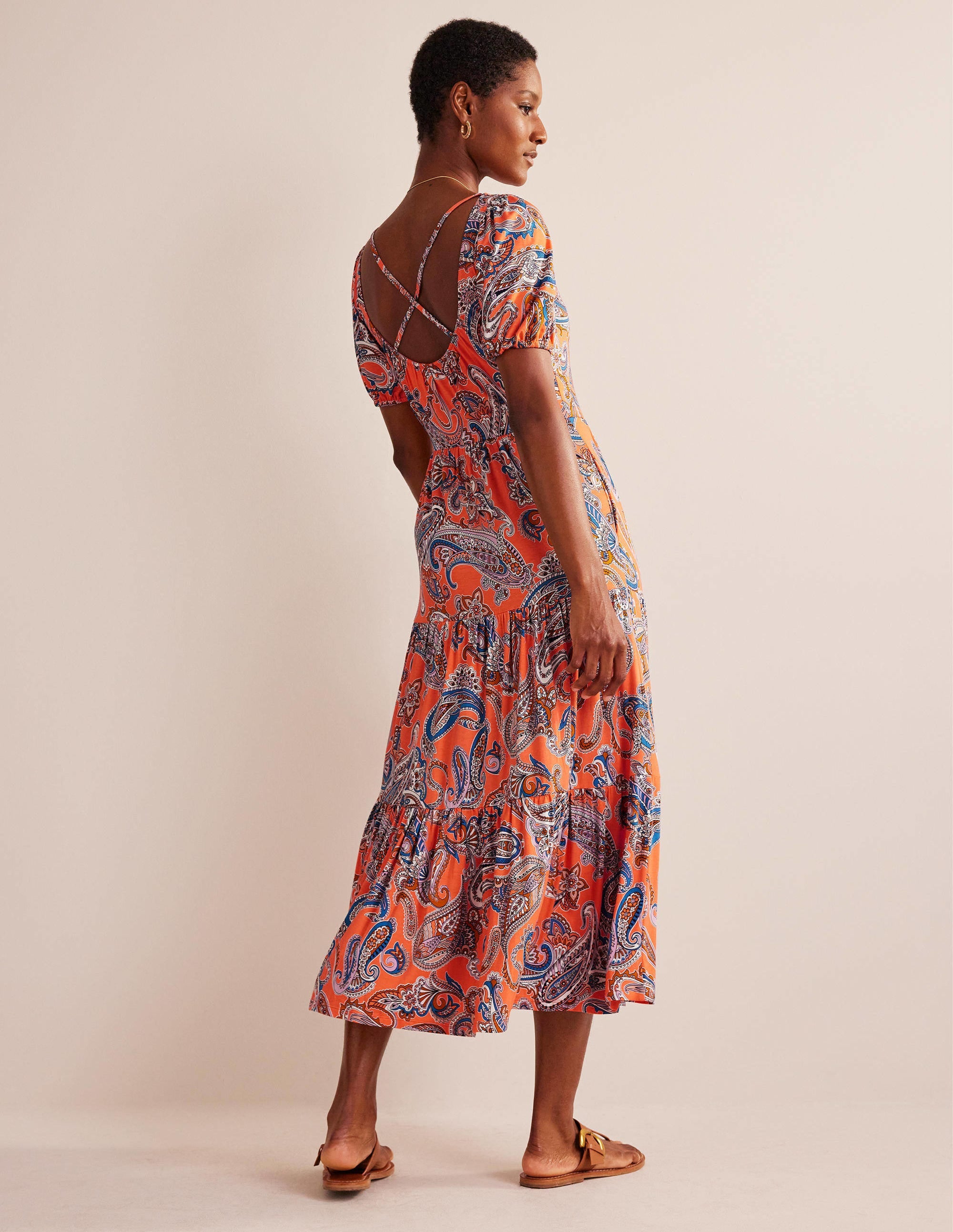 Cutout-Back Jersey Maxi Dress-Orange Jelly, Paradise Pop - Image 3