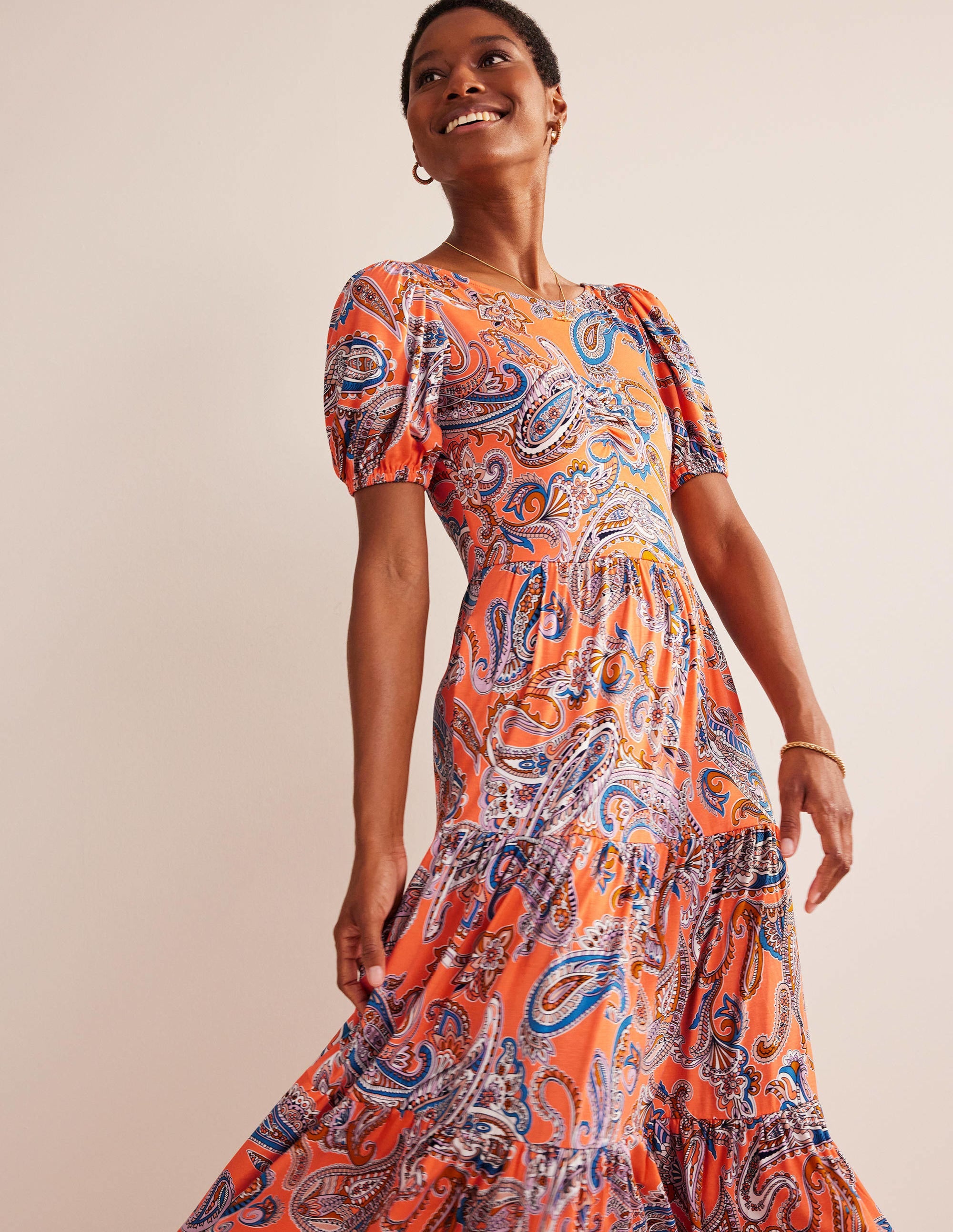 Cutout-Back Jersey Maxi Dress-Orange Jelly, Paradise Pop - Image 4