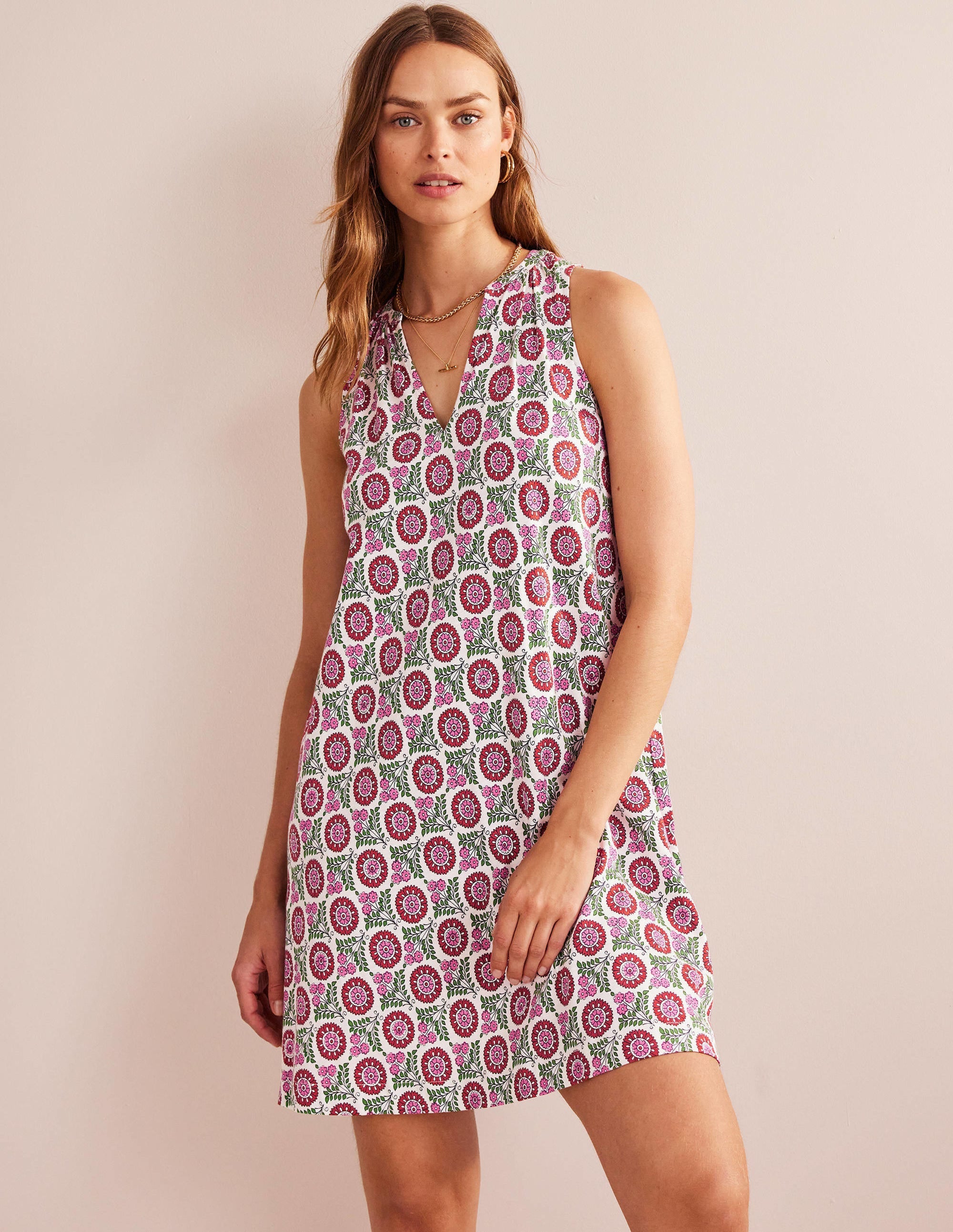 Jersey-Kleid mit Keilausschnitt-Gin Fizz, Sonnenblumenzweig - Image 1