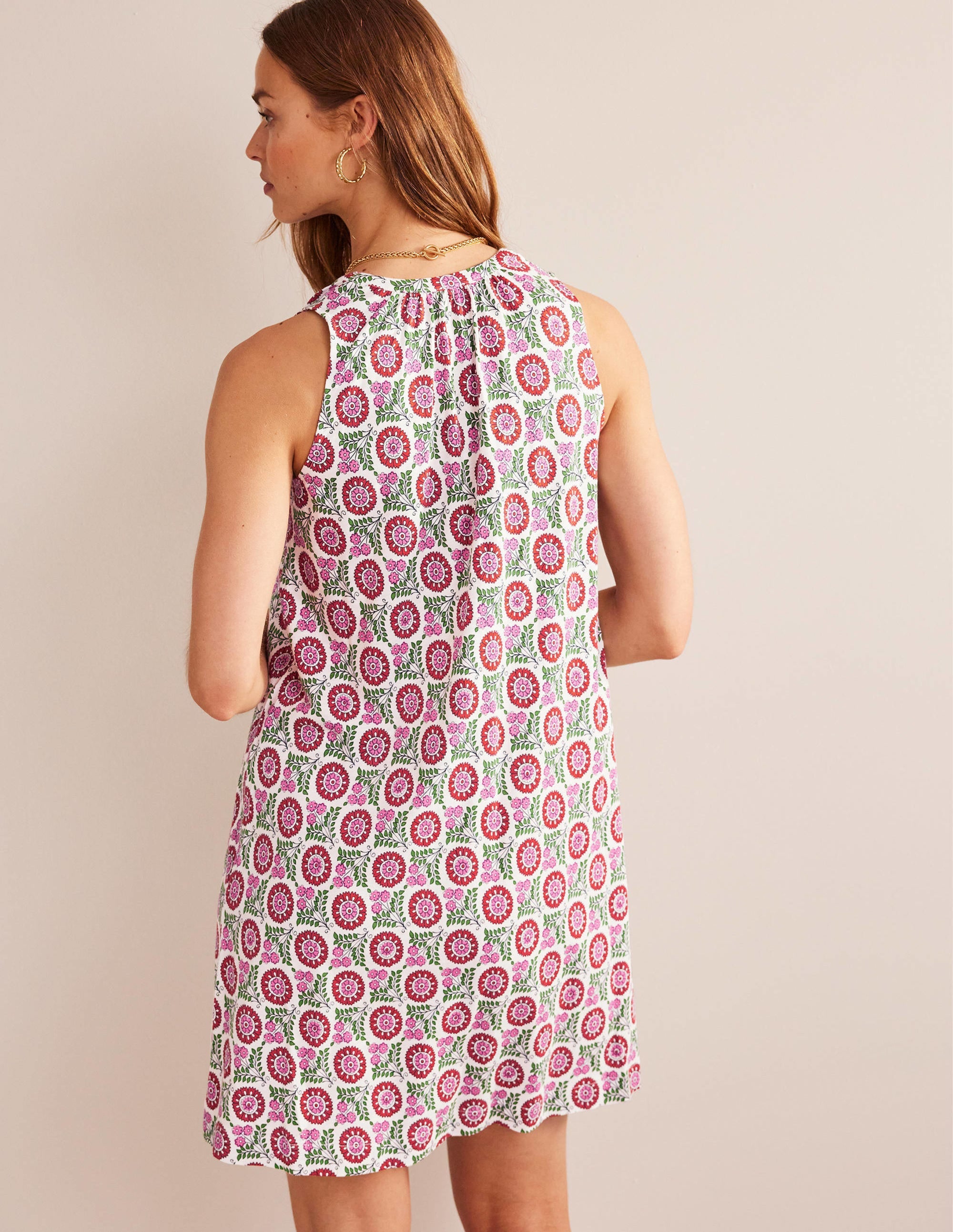 Jersey-Kleid mit Keilausschnitt-Gin Fizz, Sonnenblumenzweig - Image 3