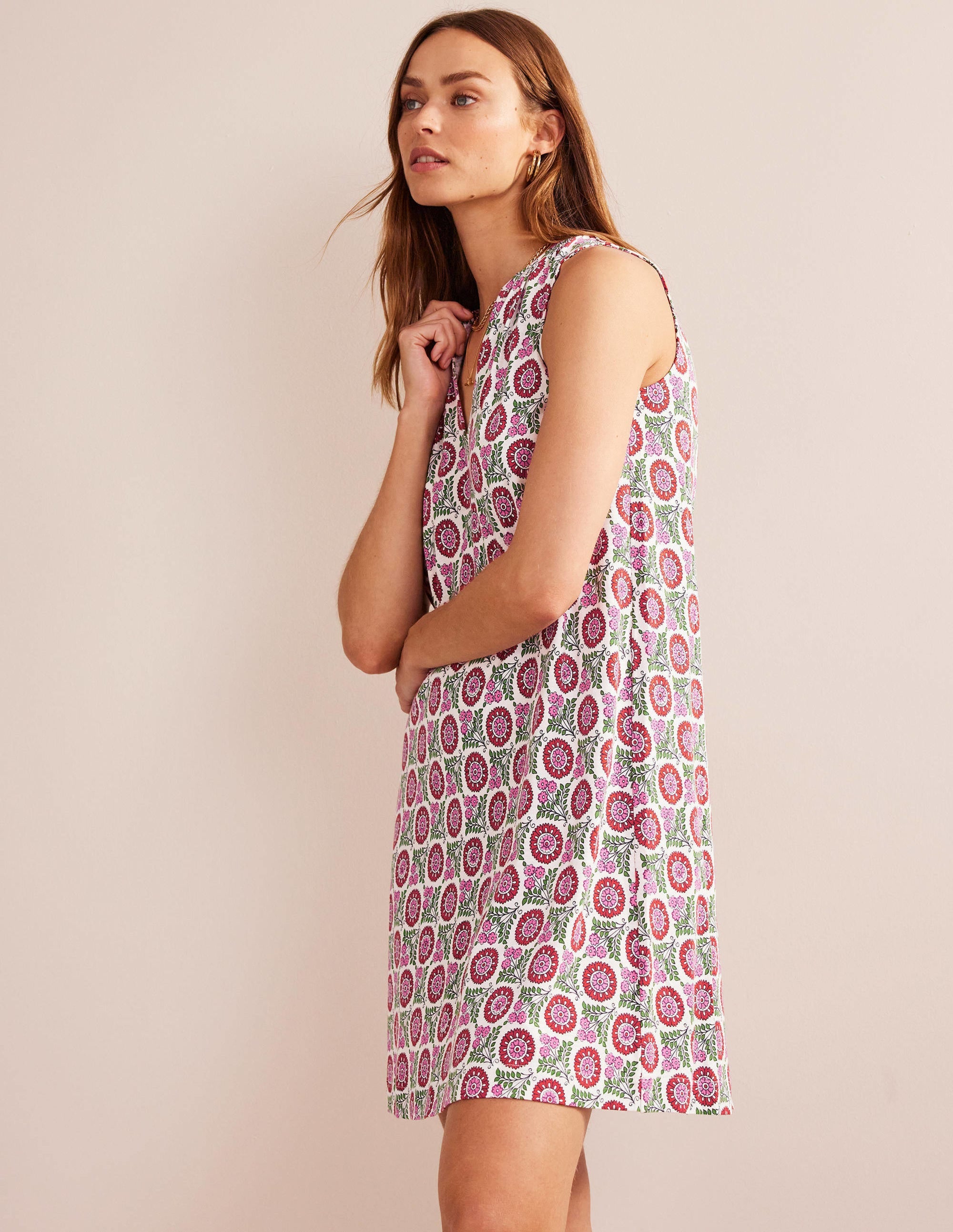 Jersey-Kleid mit Keilausschnitt-Gin Fizz, Sonnenblumenzweig - Image 4