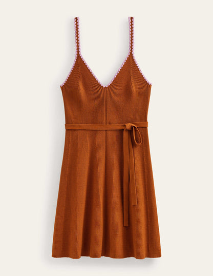 Kleid mit Rippstruktur und Häkelrand-Kürbis-6