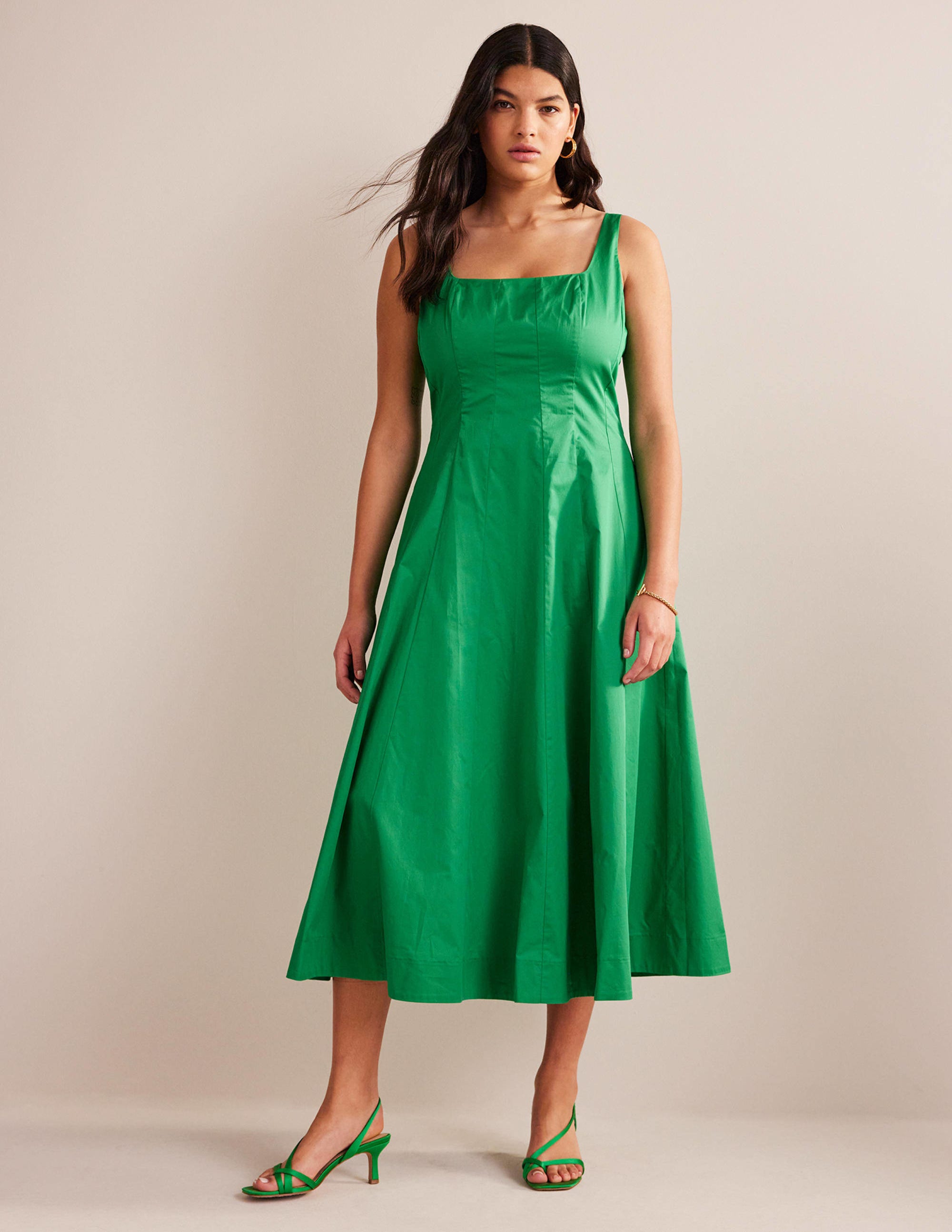Robe midi sans manches à empiècements-Émeraude profond - Image 1