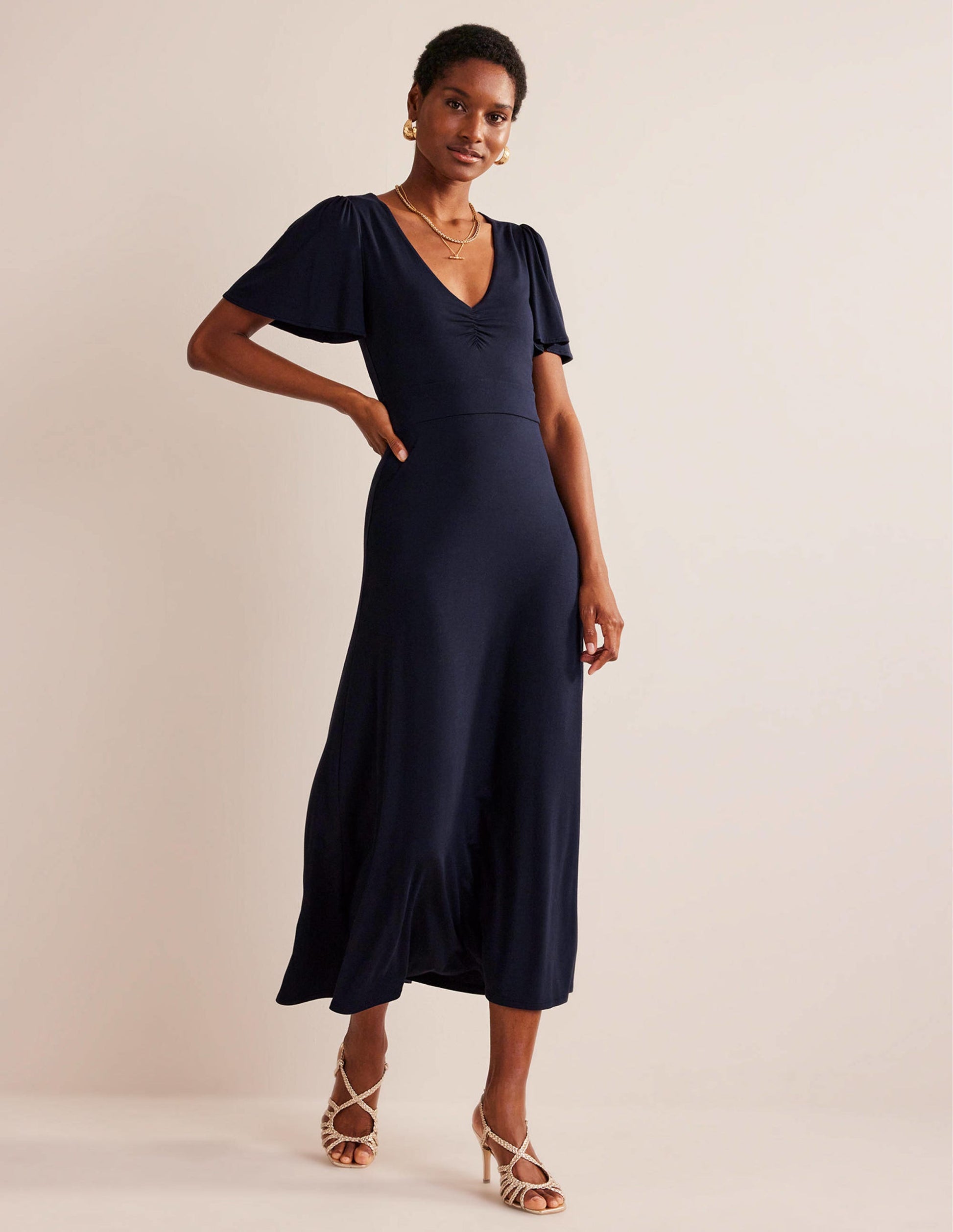 Kleid mit V-Ausschnitt-Marineblau-1