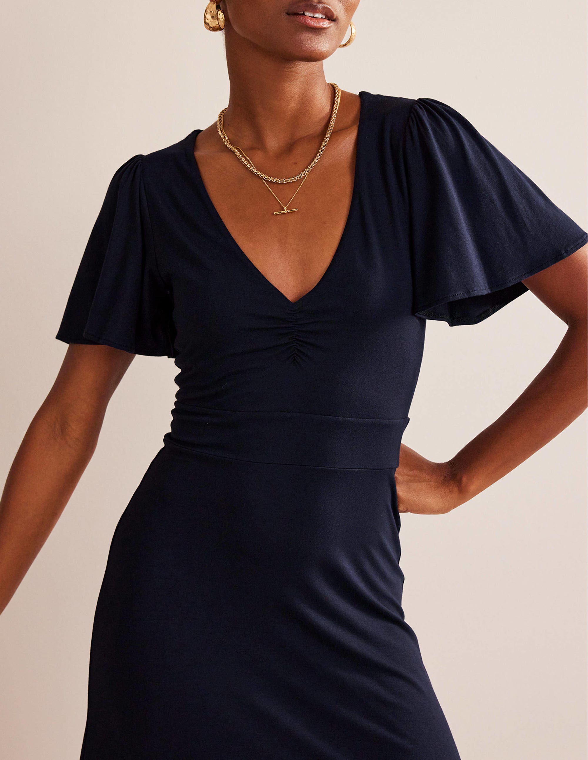Kleid mit V-Ausschnitt-Marineblau - Image 5