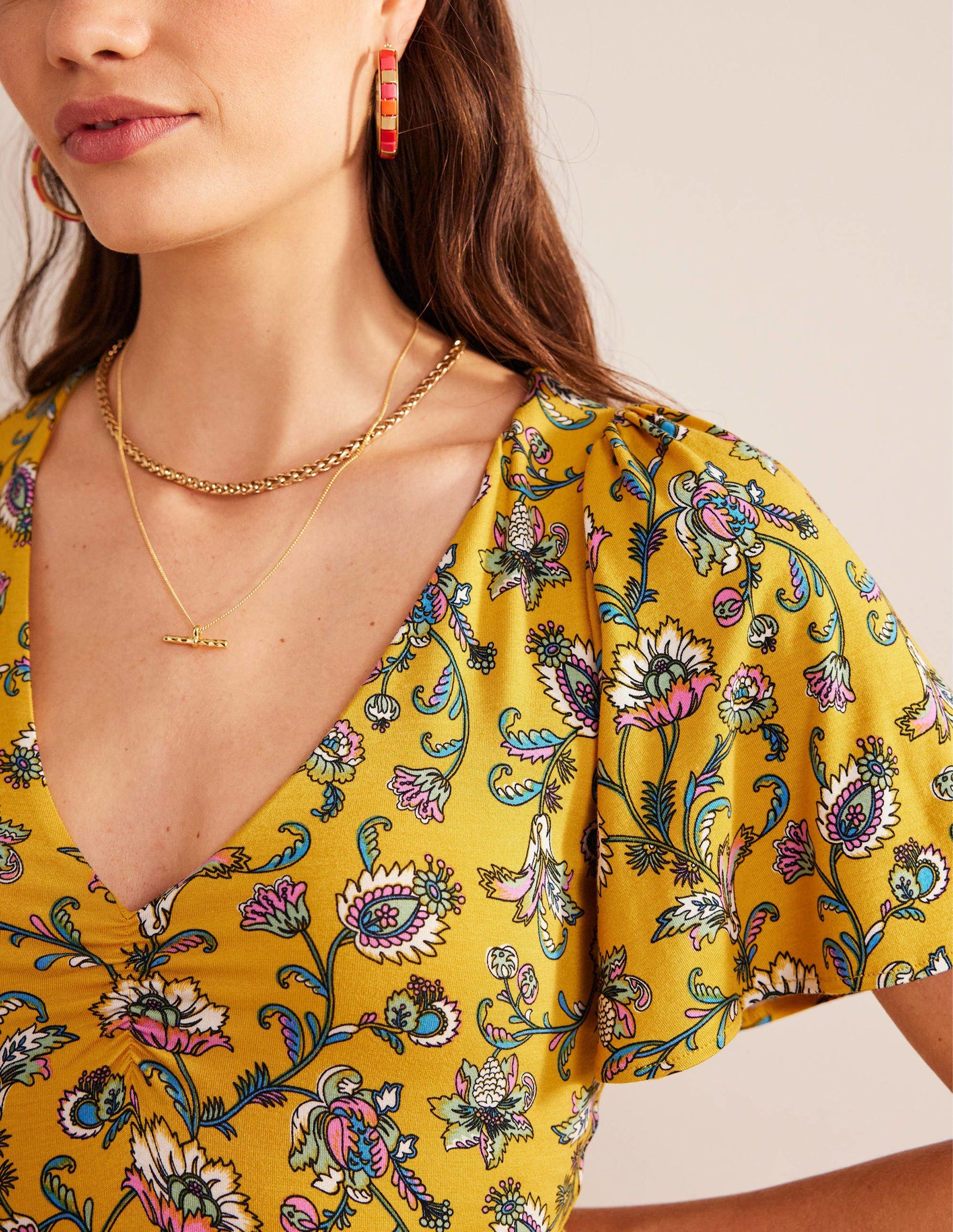 Kleid mit V-Ausschnitt-Senfkorn, Herbstwiese-3