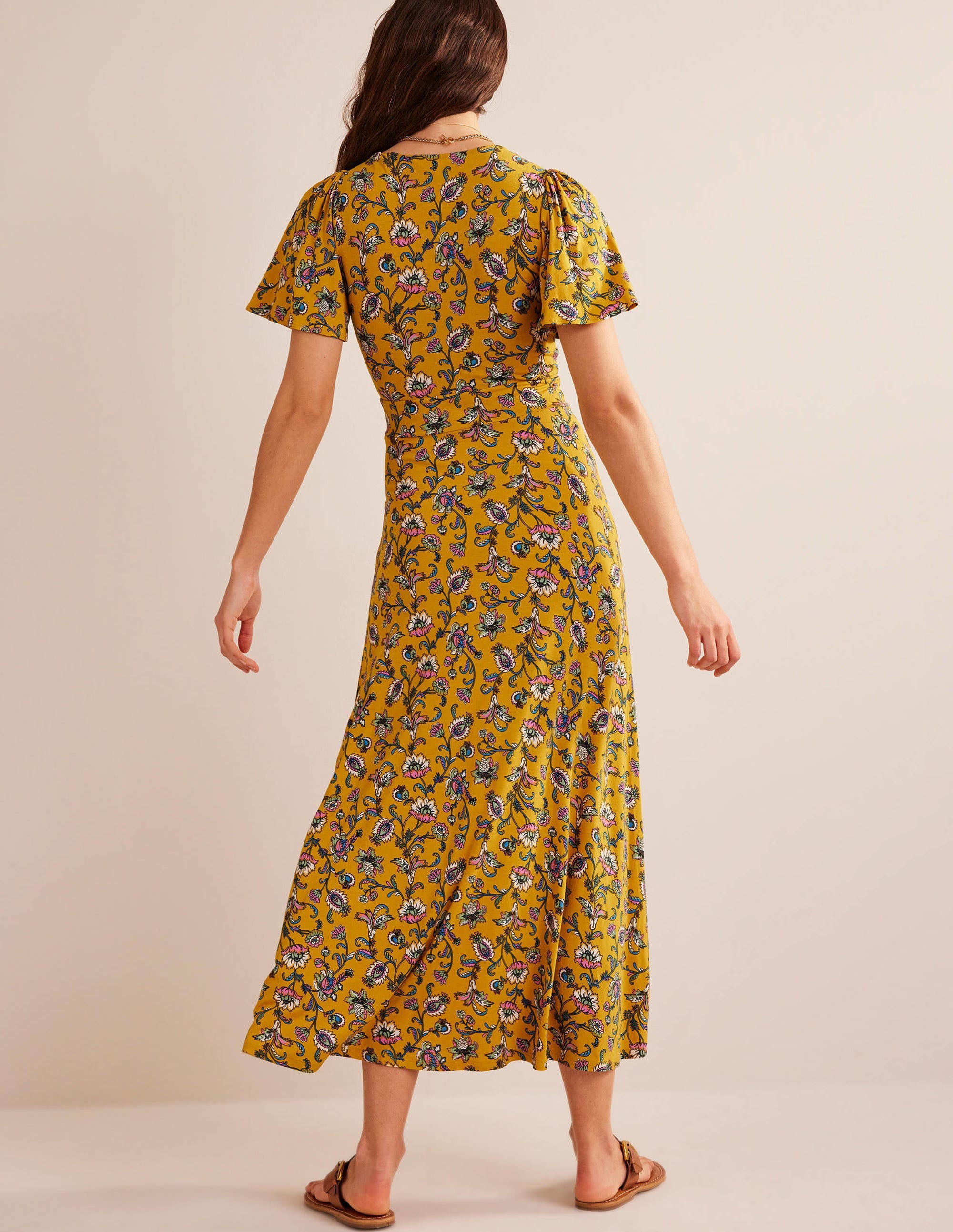 V-Neck Jersey Midi Dress-Mustard Seed, Meadow Fall - Image 4