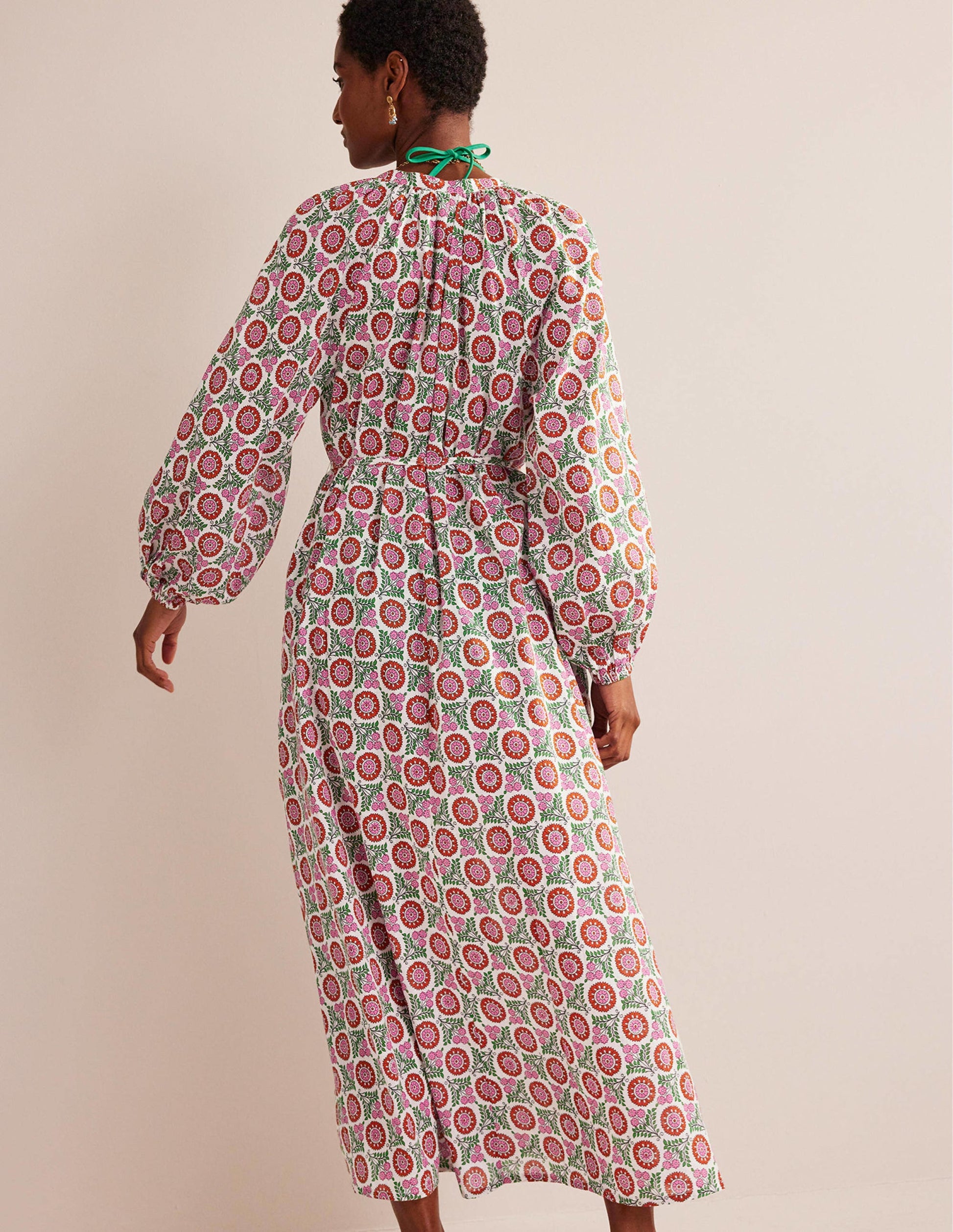 Maxikleid aus Baumwolle mit Keilausschnitt-Gin Fizz, Sonnenblumenzweig-3
