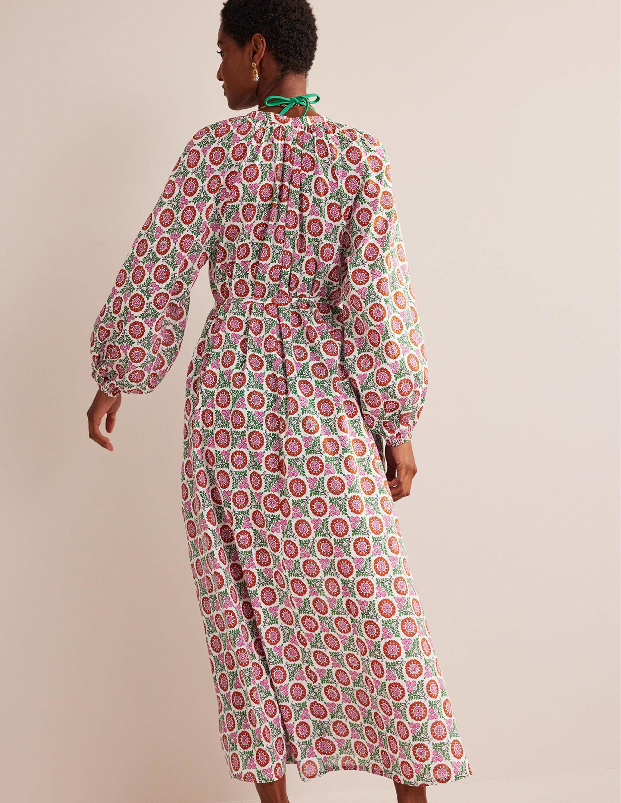 Maxikleid aus Baumwolle mit Keilausschnitt-Gin Fizz, Sonnenblumenzweig - Image 3