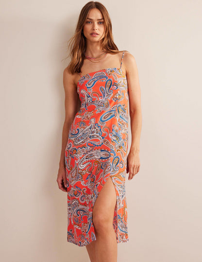 Trägerkleid in Säulenform mit Empire-Taille-Orangengelee, Paradise Pop-1