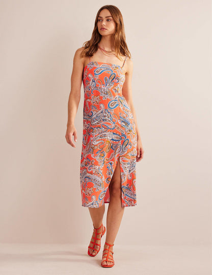 Trägerkleid in Säulenform mit Empire-Taille-Orangengelee, Paradise Pop-4
