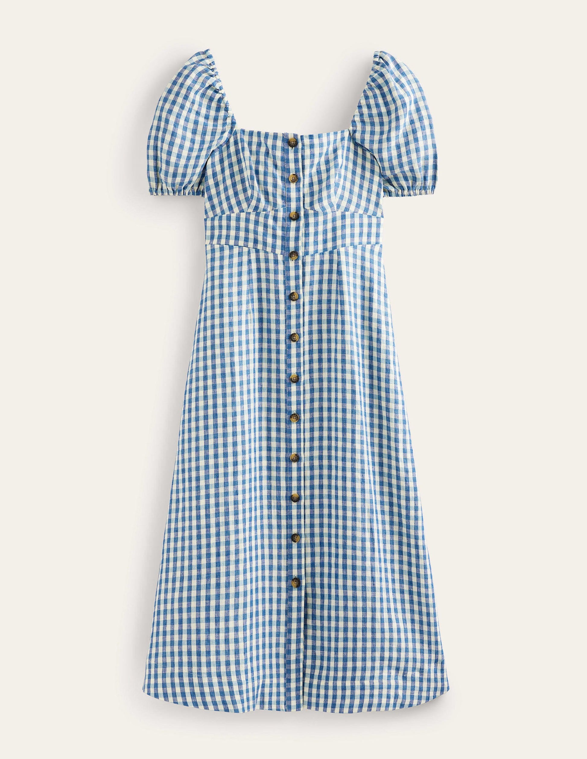 Robe midi en lin à col carré-Bleu pied-d’alouette, carreaux Vichy-7
