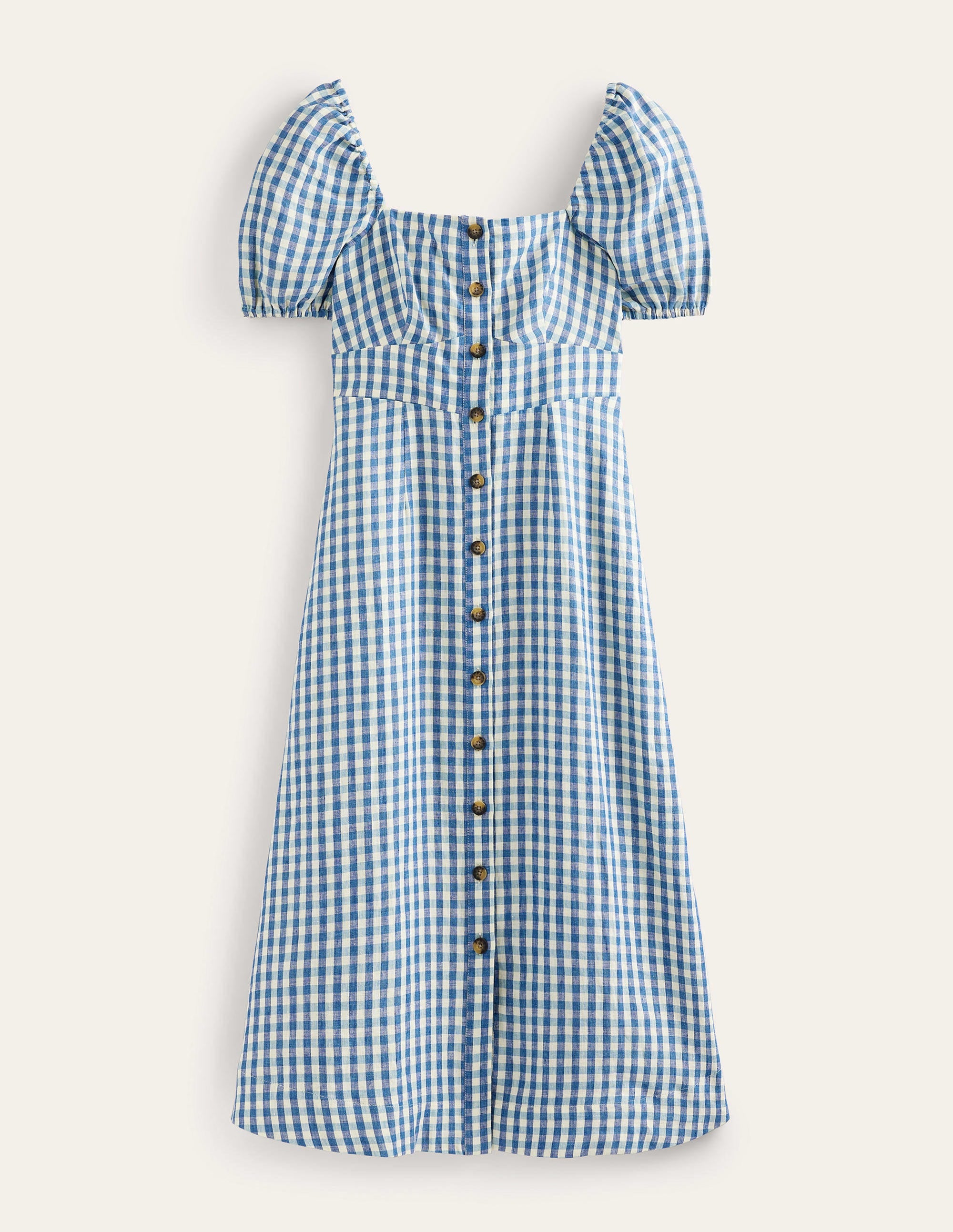 Robe midi en lin à col carré-Bleu pied-d’alouette, carreaux Vichy - Image 7