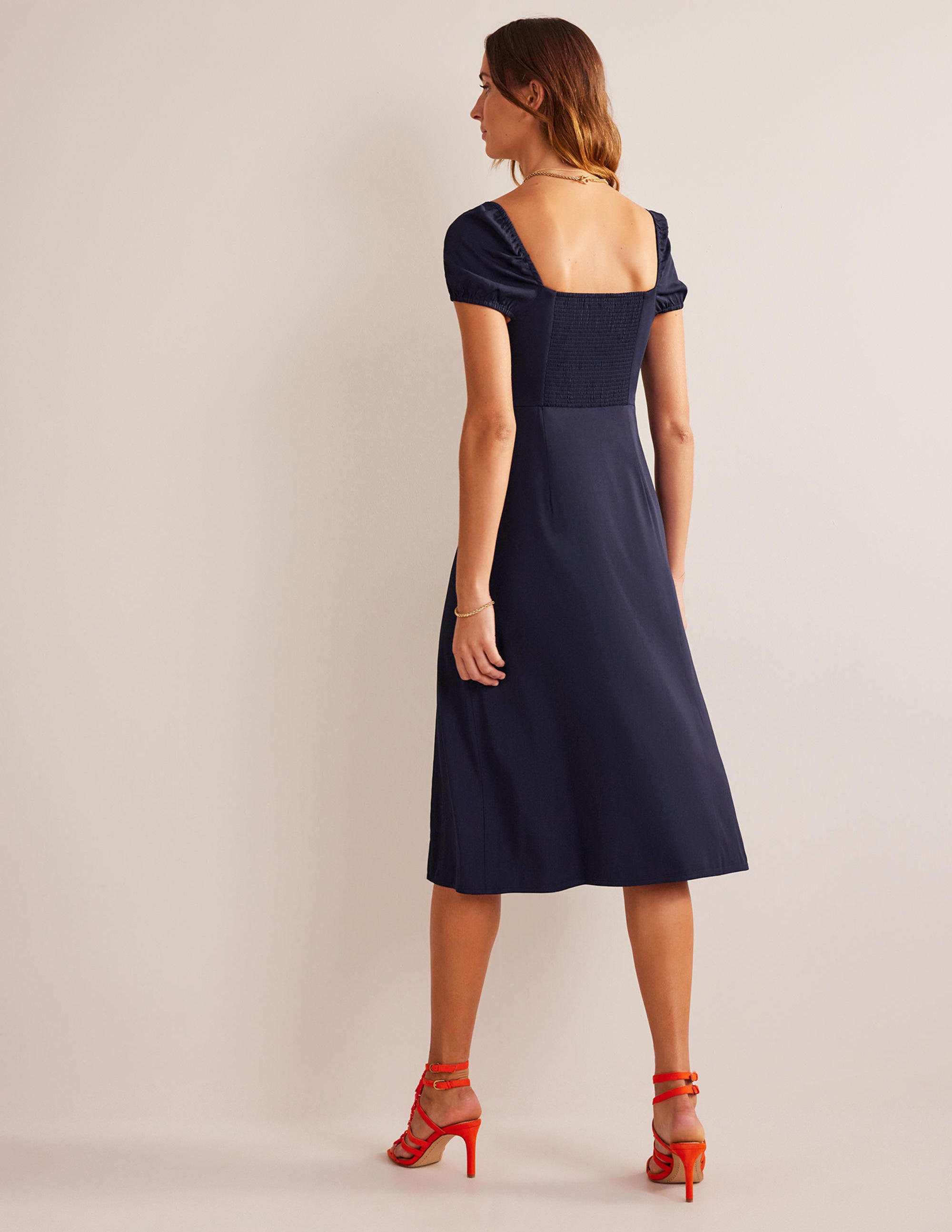 Robe style 40s à mancherons et coupe en biais-Bleu marine - Image 3