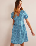 V-Neck Dart Detail Dress-Fluro Blue, Abstract Diamond