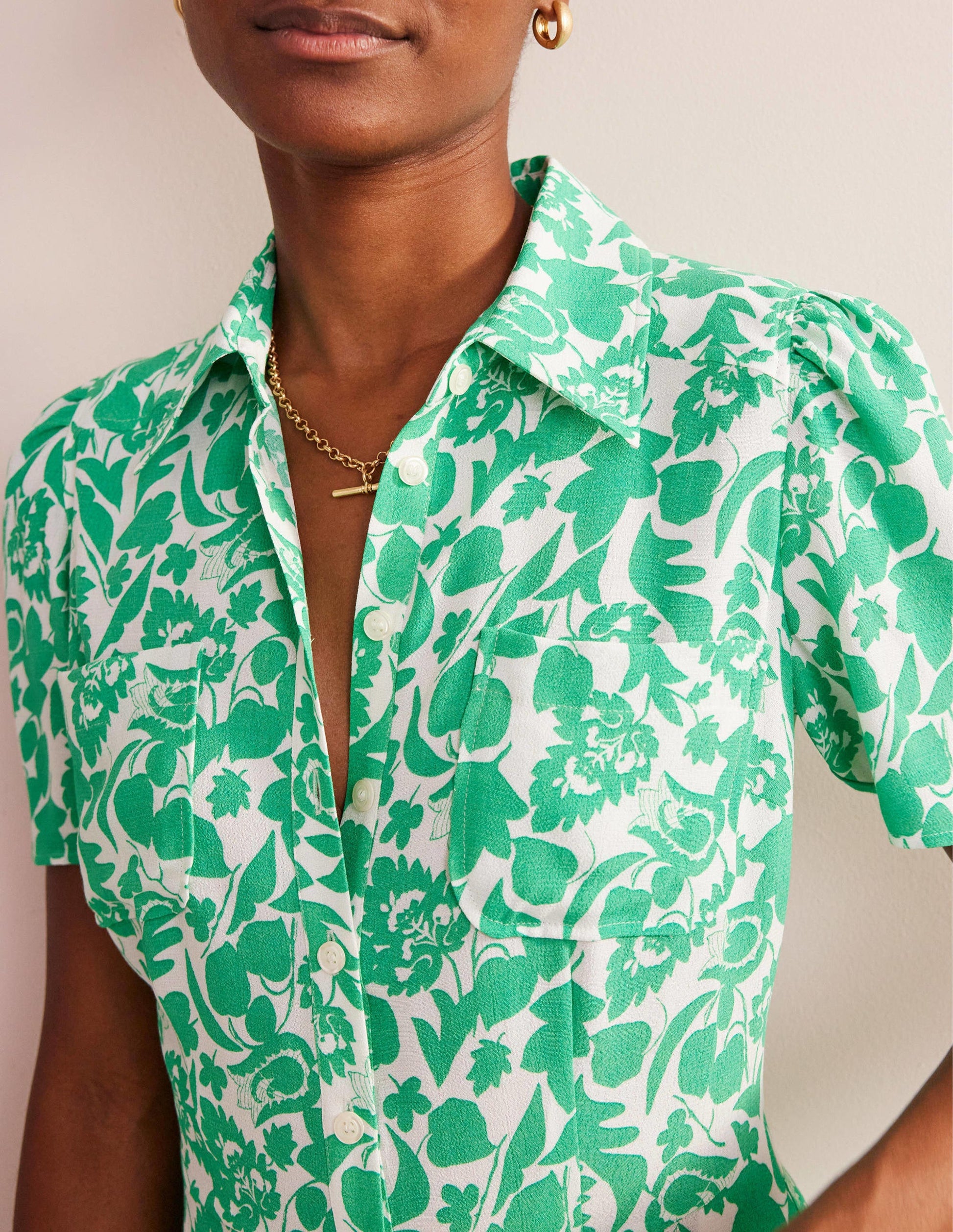 Robe-chemise Clara-Vert, motif Tulip Bloom-2