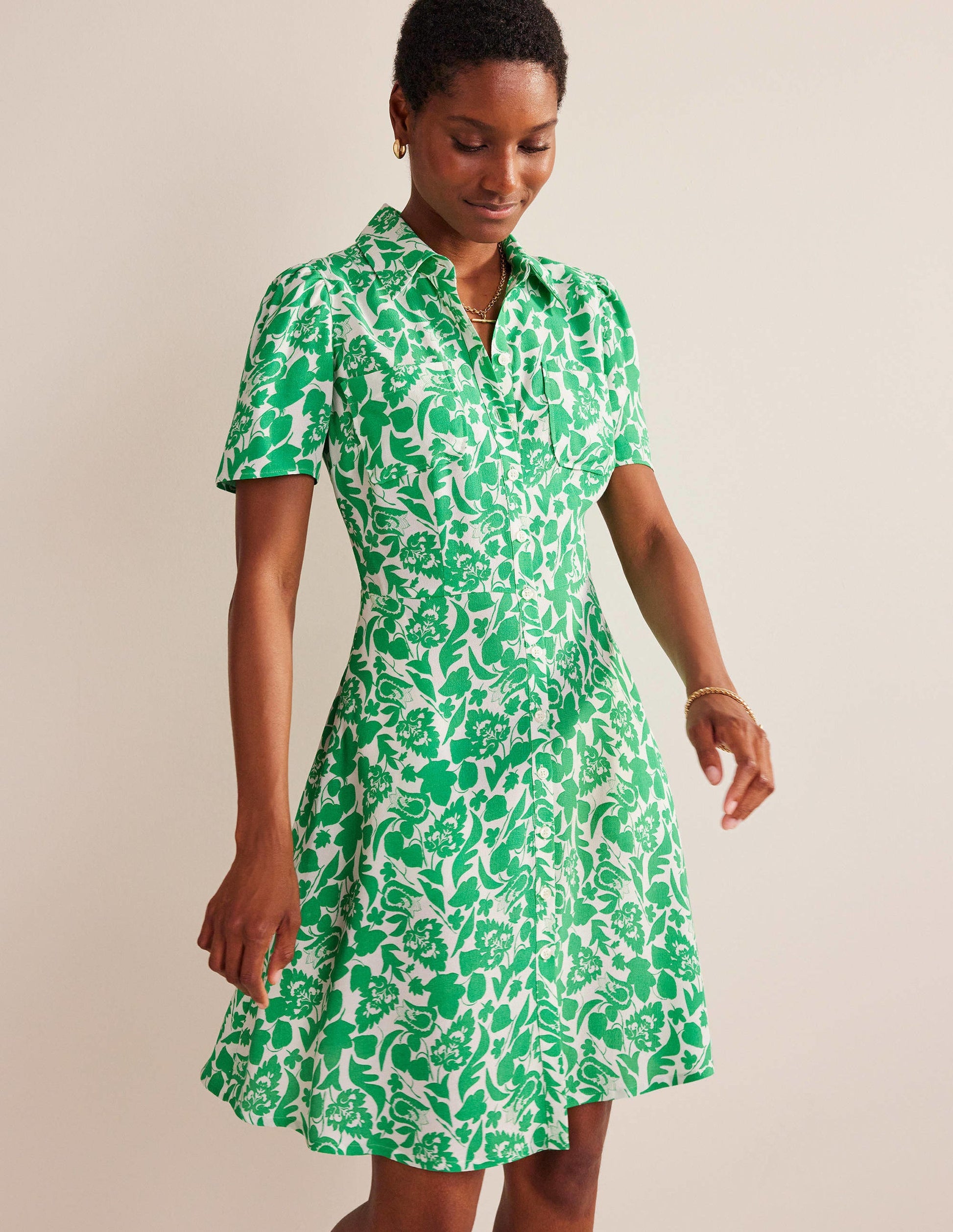 Robe-chemise Clara-Vert, motif Tulip Bloom-4
