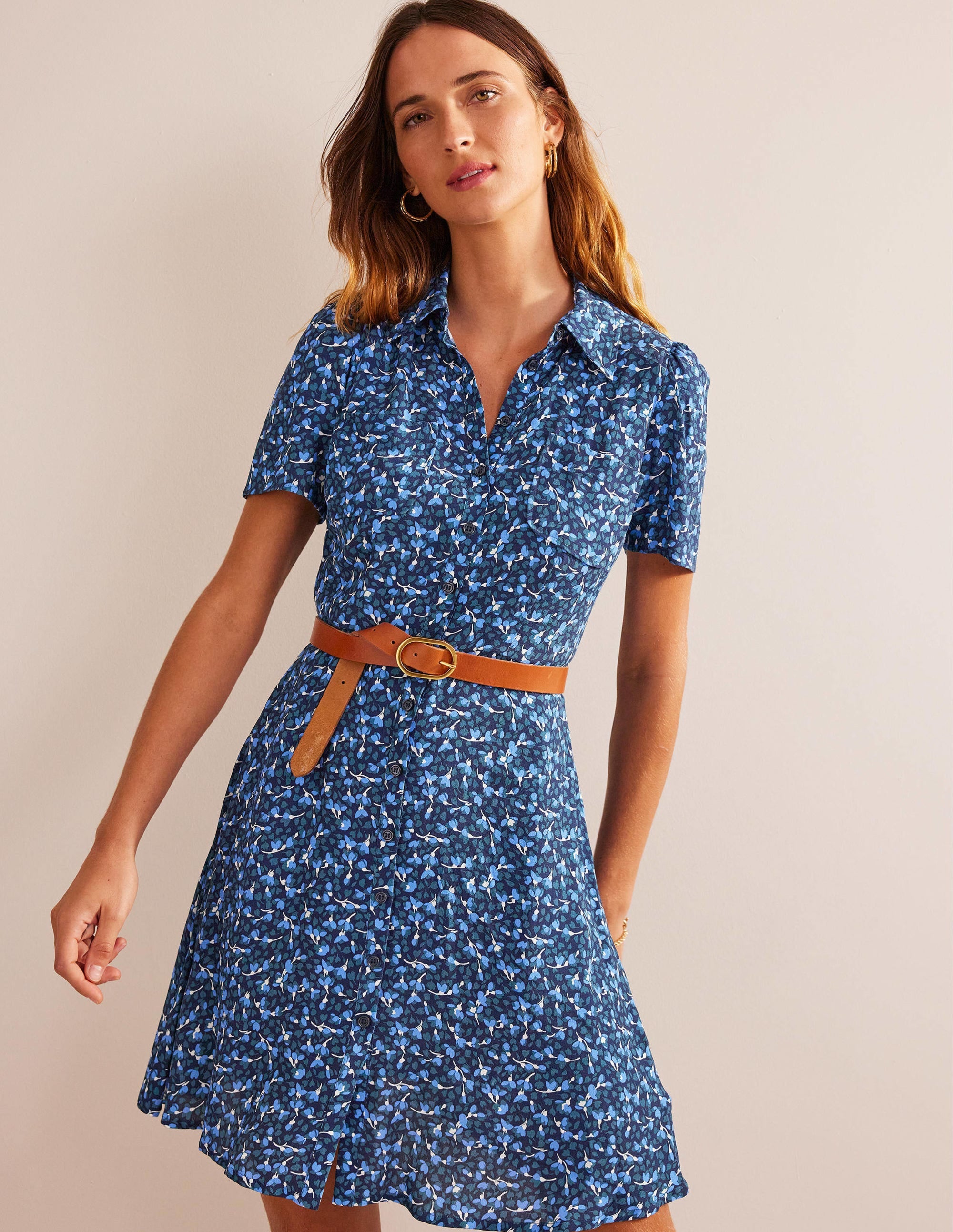 Robe-chemise Clara-Bleu marine foncé, motif Flora - Image 5