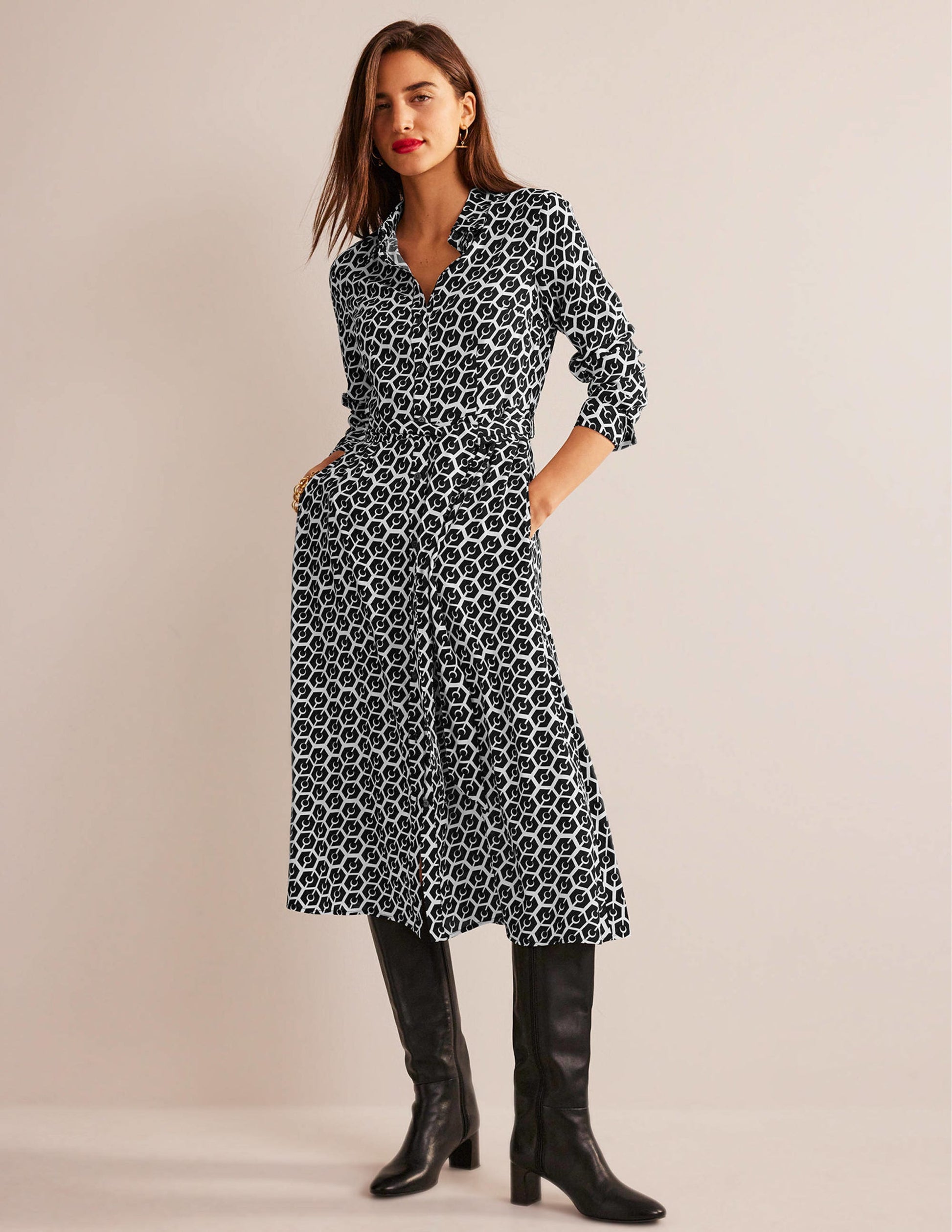 Kate Midi-Hemdblusenkleid-Schwarz, Reverie-4
