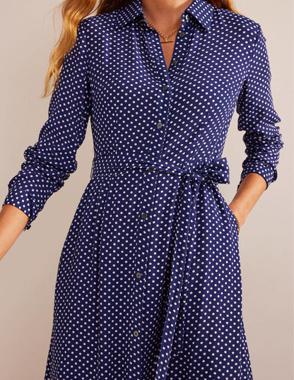 Kate Midi Shirt Dress-Navy, Dotty