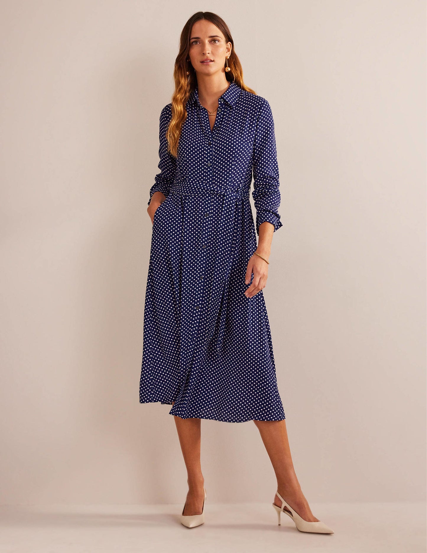 Kate Midi Shirt Dress-Navy, Dotty