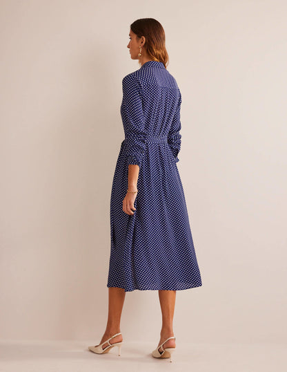 Kate Midi Shirt Dress-Navy, Dotty