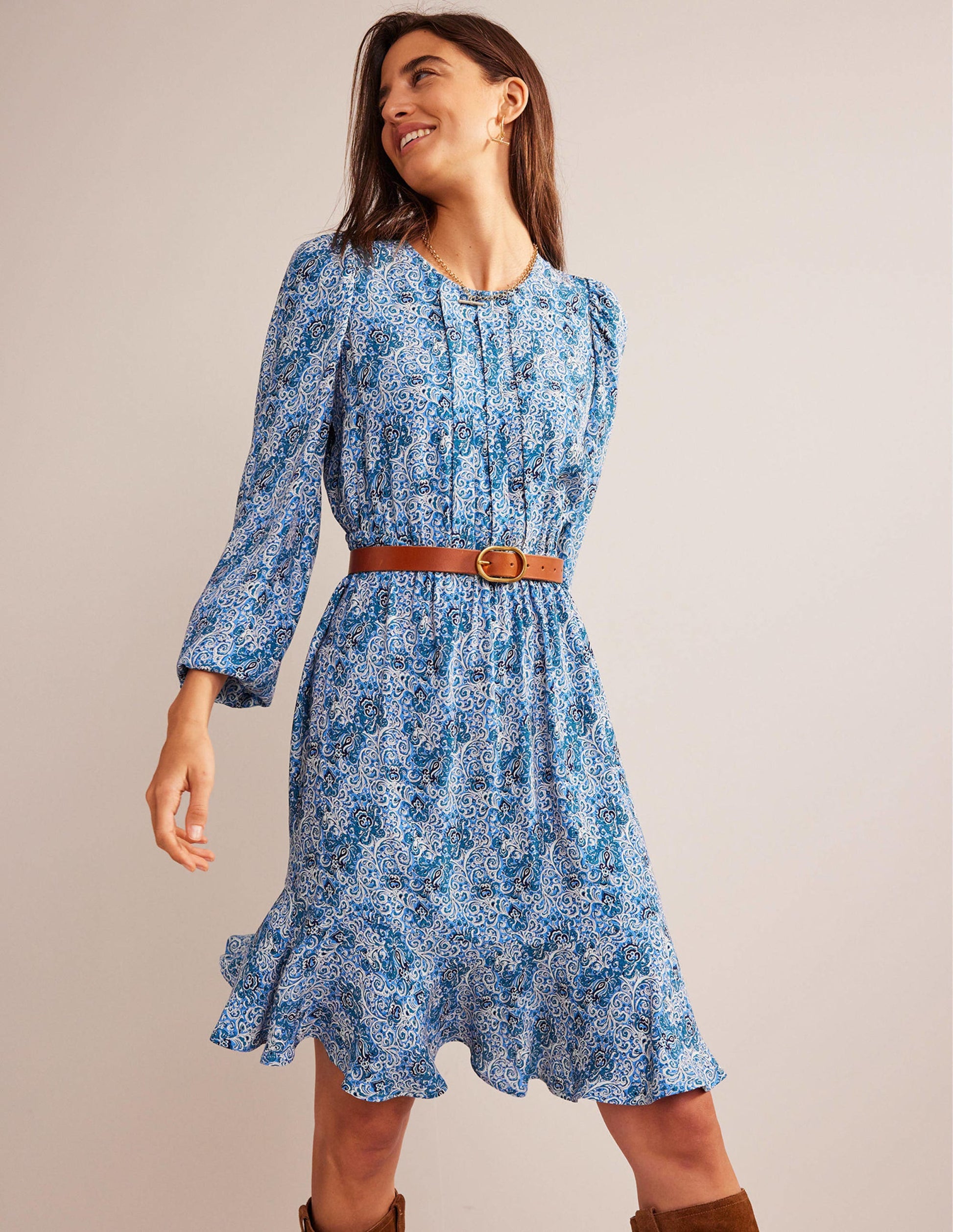 Pleated Peplum Mini Dress-Teal, Botanic Terrace-4