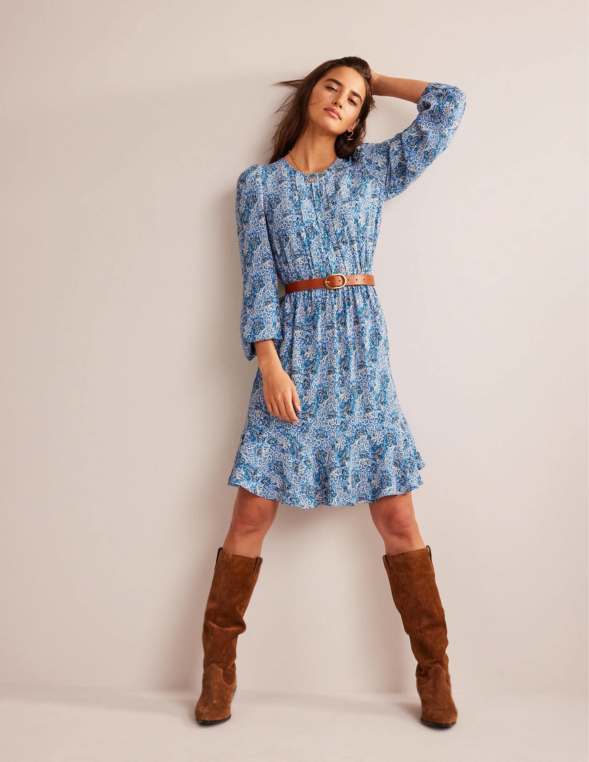 Pleated Peplum Mini Dress-Teal, Botanic Terrace-5