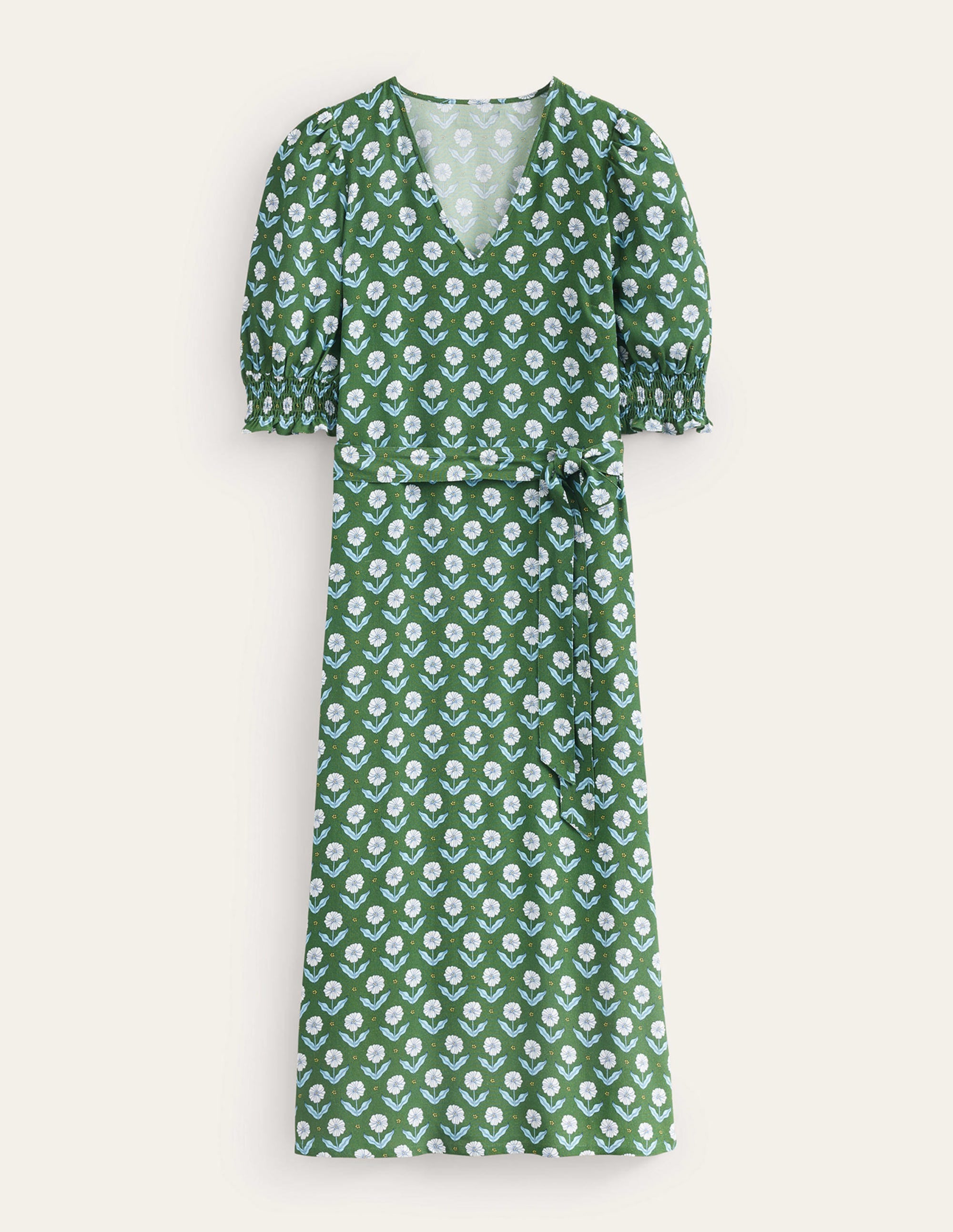Midikleid mit gesmokten Bündchen-Wintergrün, Gänseblümchenblätter - Image 5
