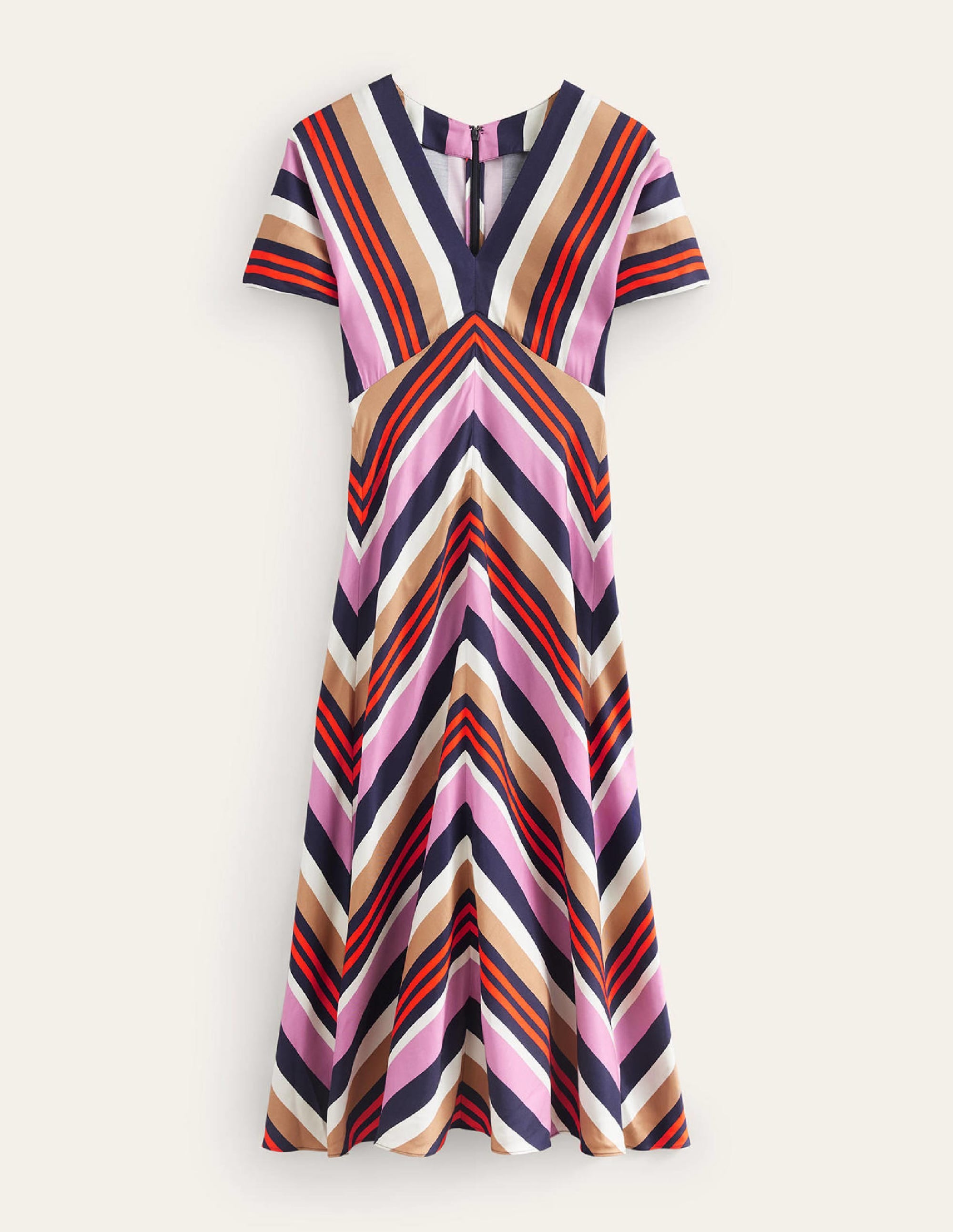 Robe midi col V en satin-Rayé multi - Image 6
