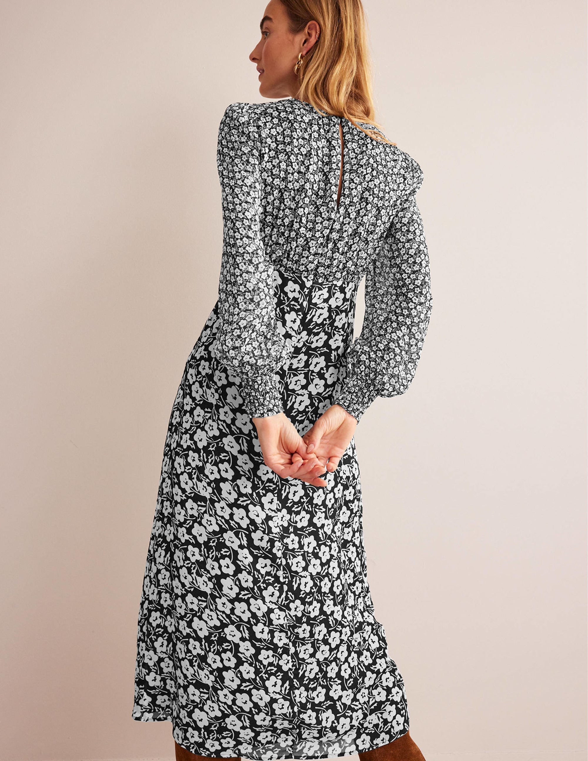 Hotched Midi Tea Dress-Black, Petal Pop - Image 3