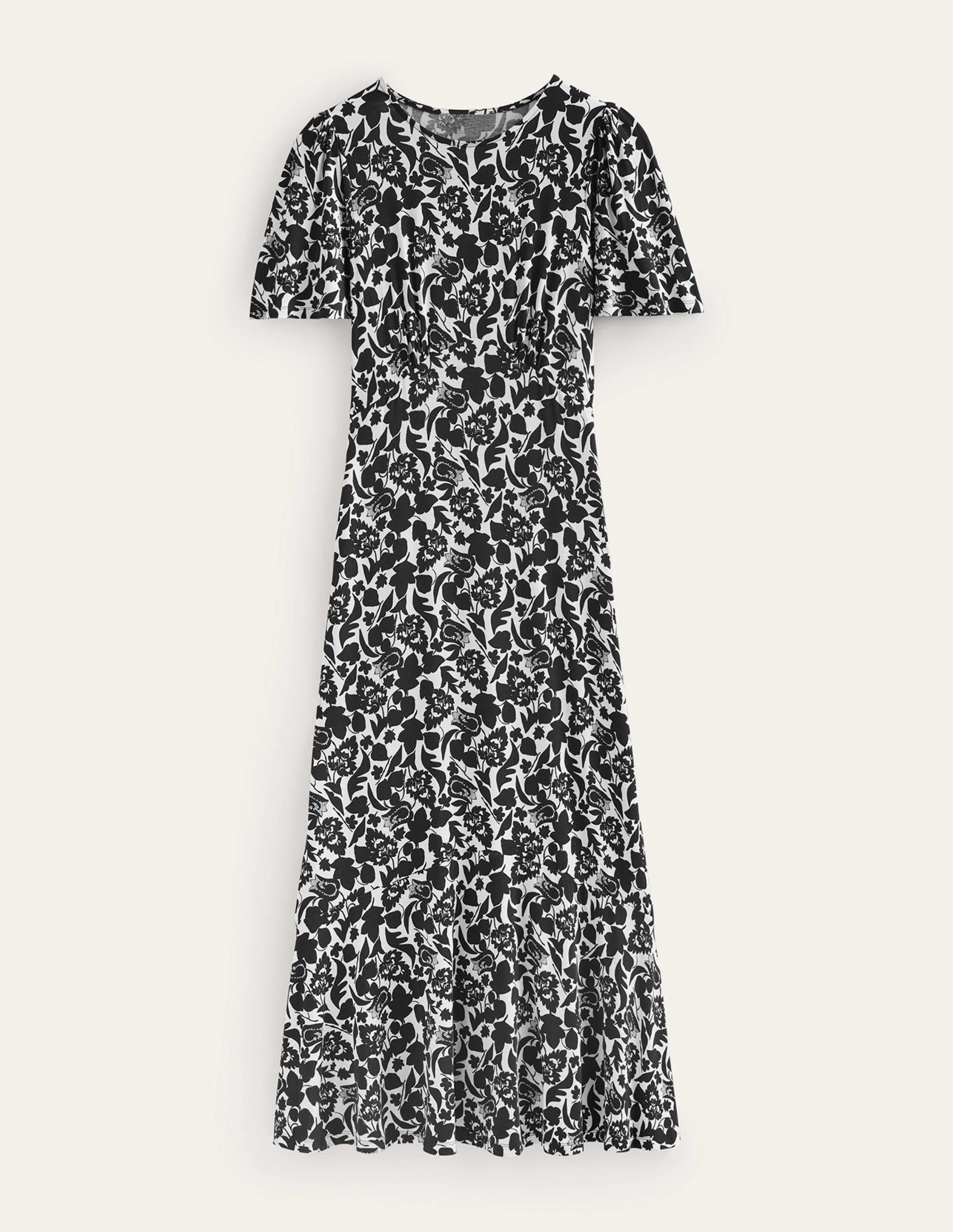 Robe style 40s à taille empire et dos torsadé-Noir, motif Tulip Bloom - Image 5