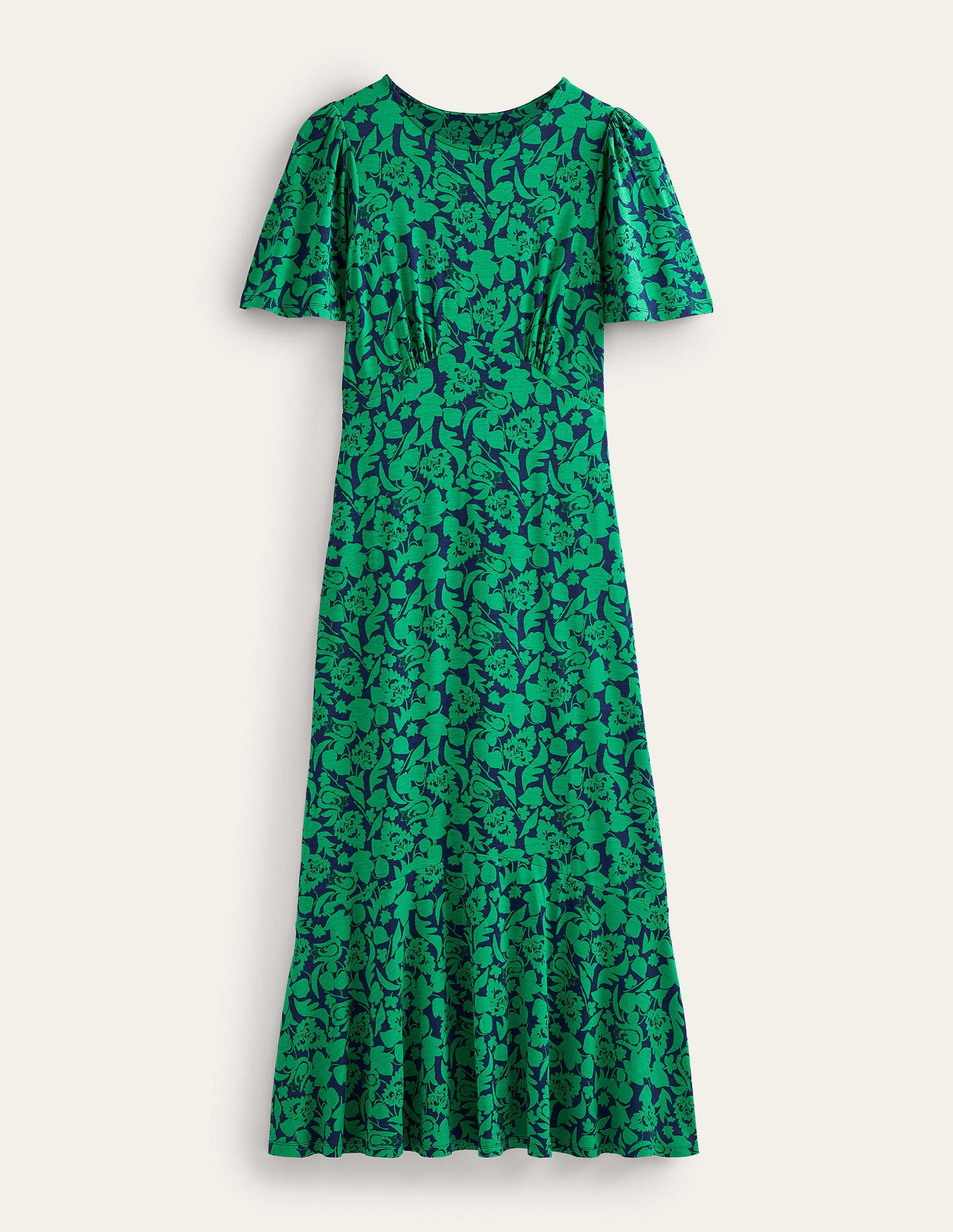 Robe style 40s à taille empire et dos torsadé-Vert prairie, motif Tulip Bloom - Image 6
