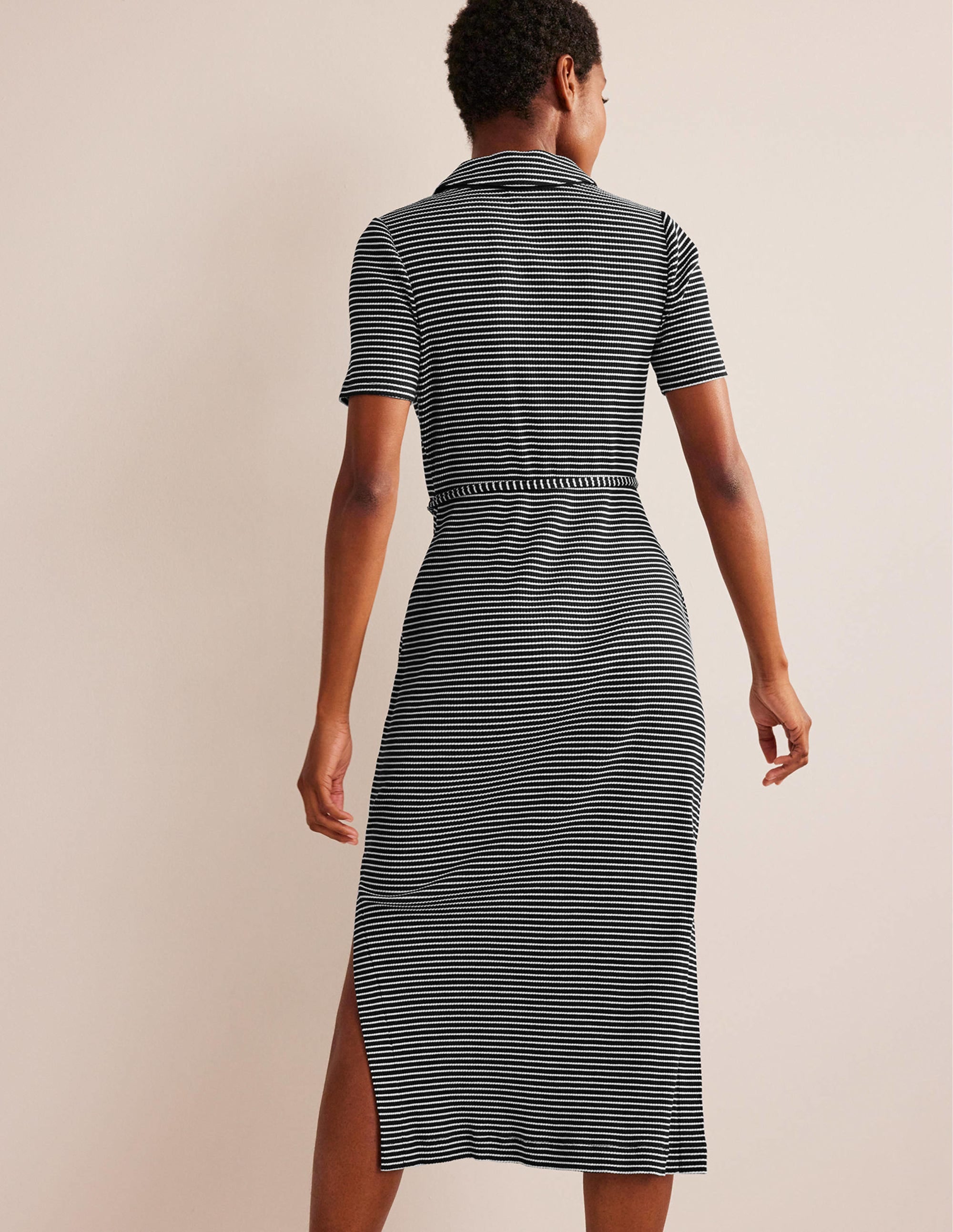Henley Hemdblusenkleid-Schwarz, Naturweiß Gestreift - Image 4
