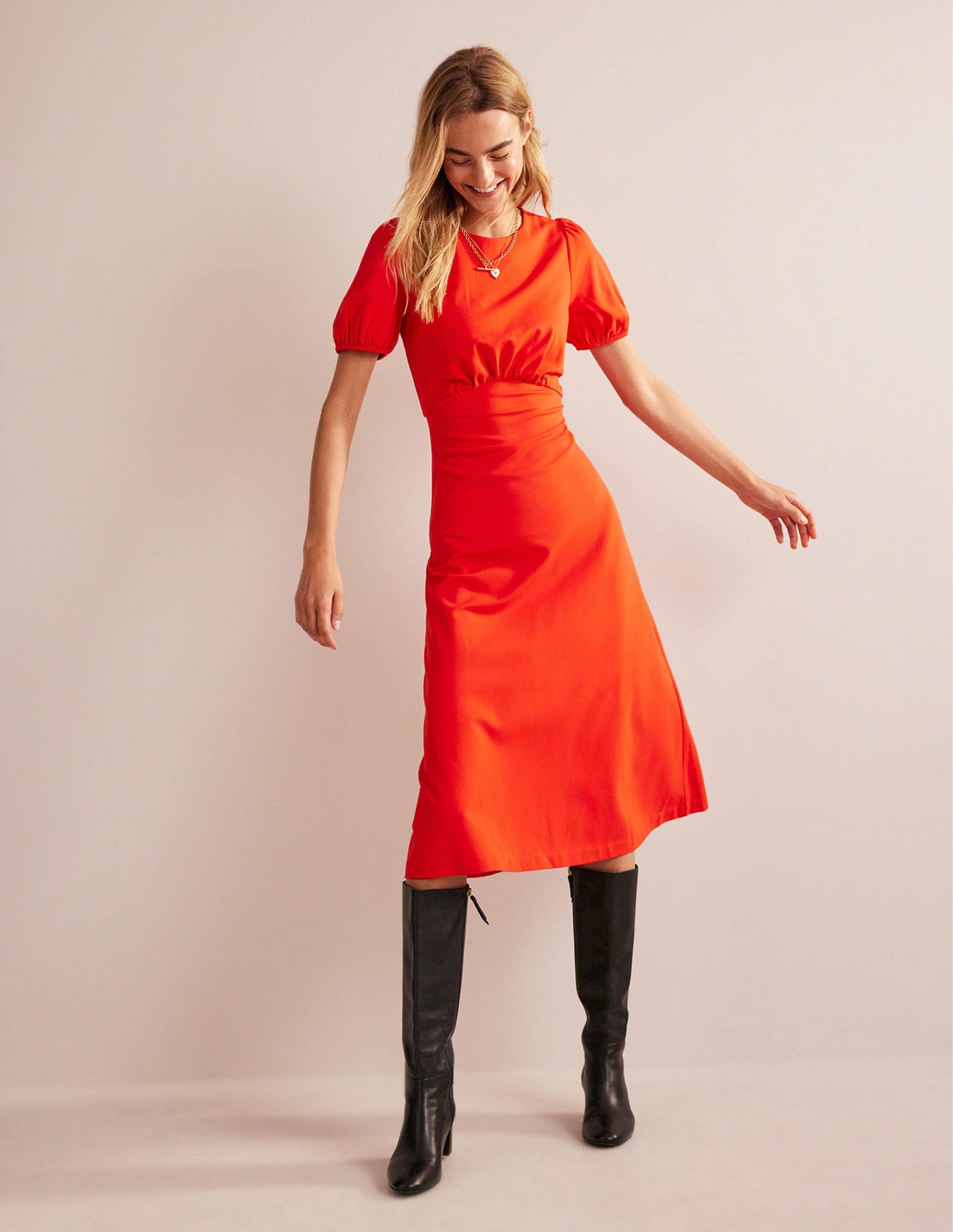 Nancy Ponte Midi Dress-Fiesta Orange-1