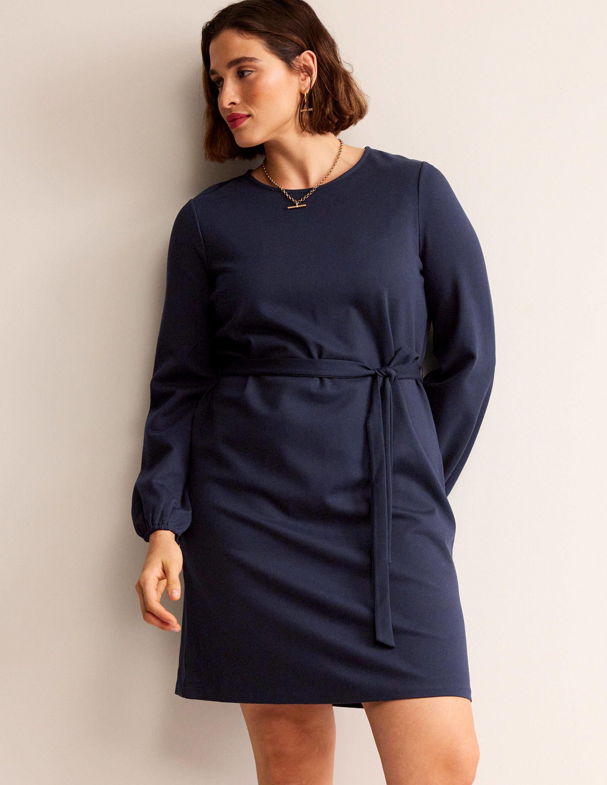 Robe droite Violet en point de Rome-Bleu marine-5