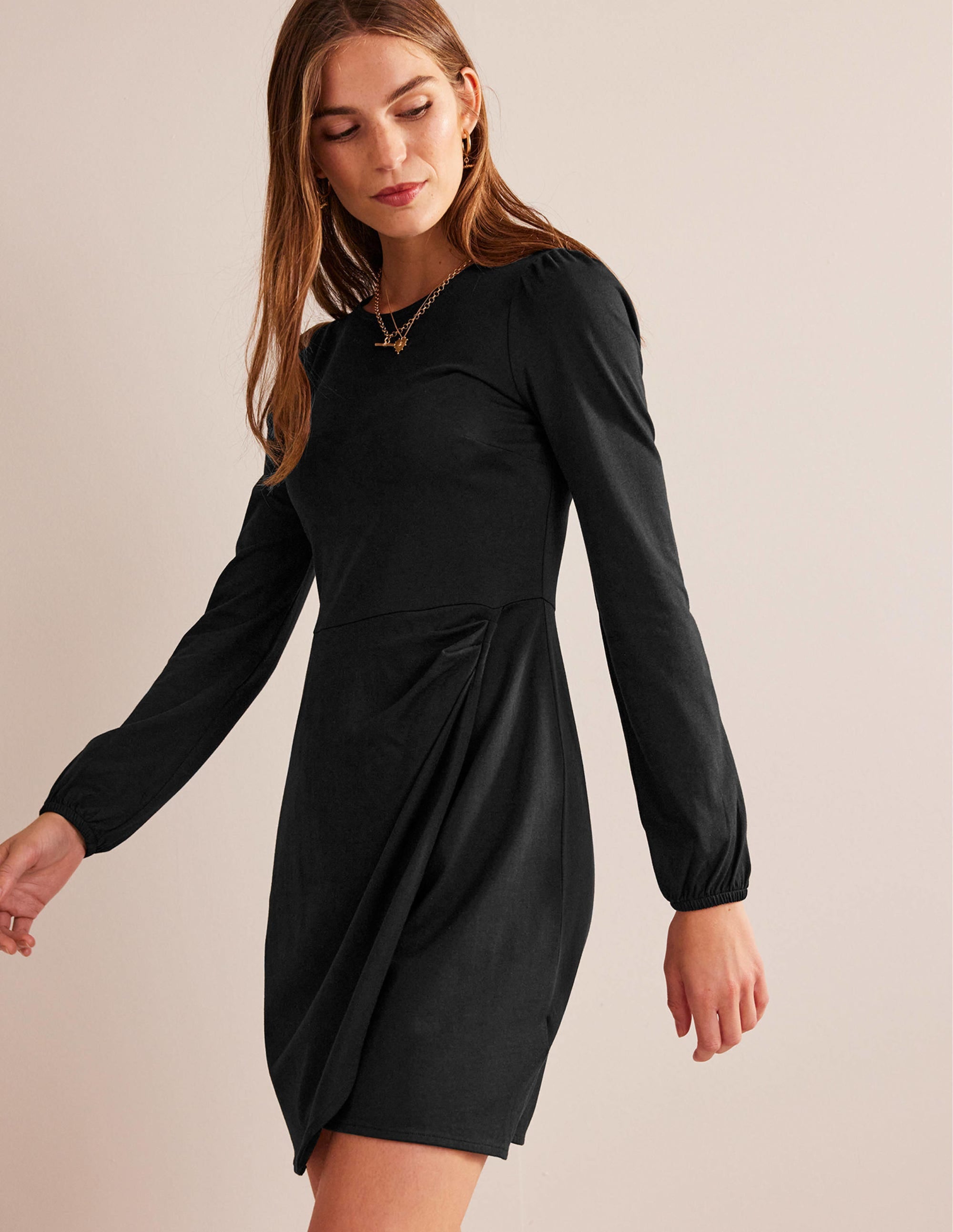 Mini-robe effet portefeuille en jersey-Noir - Image 1