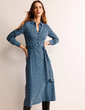 Laura Midi-Hemdblusenkleid aus Jersey-Azurblau, Geo-Kette