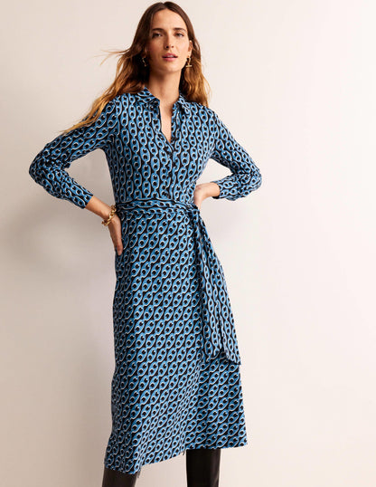 Laura Midi-Hemdblusenkleid aus Jersey-Azurblau, Geo-Kette-1